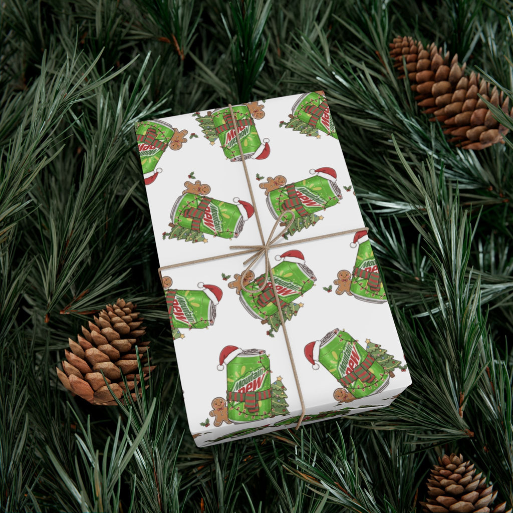 Mountain Dew Christmas Wrapping Paper, Funny Cute Mountain Dew Soda Christmas Theme, Holiday Gift Wrap, Office Gag