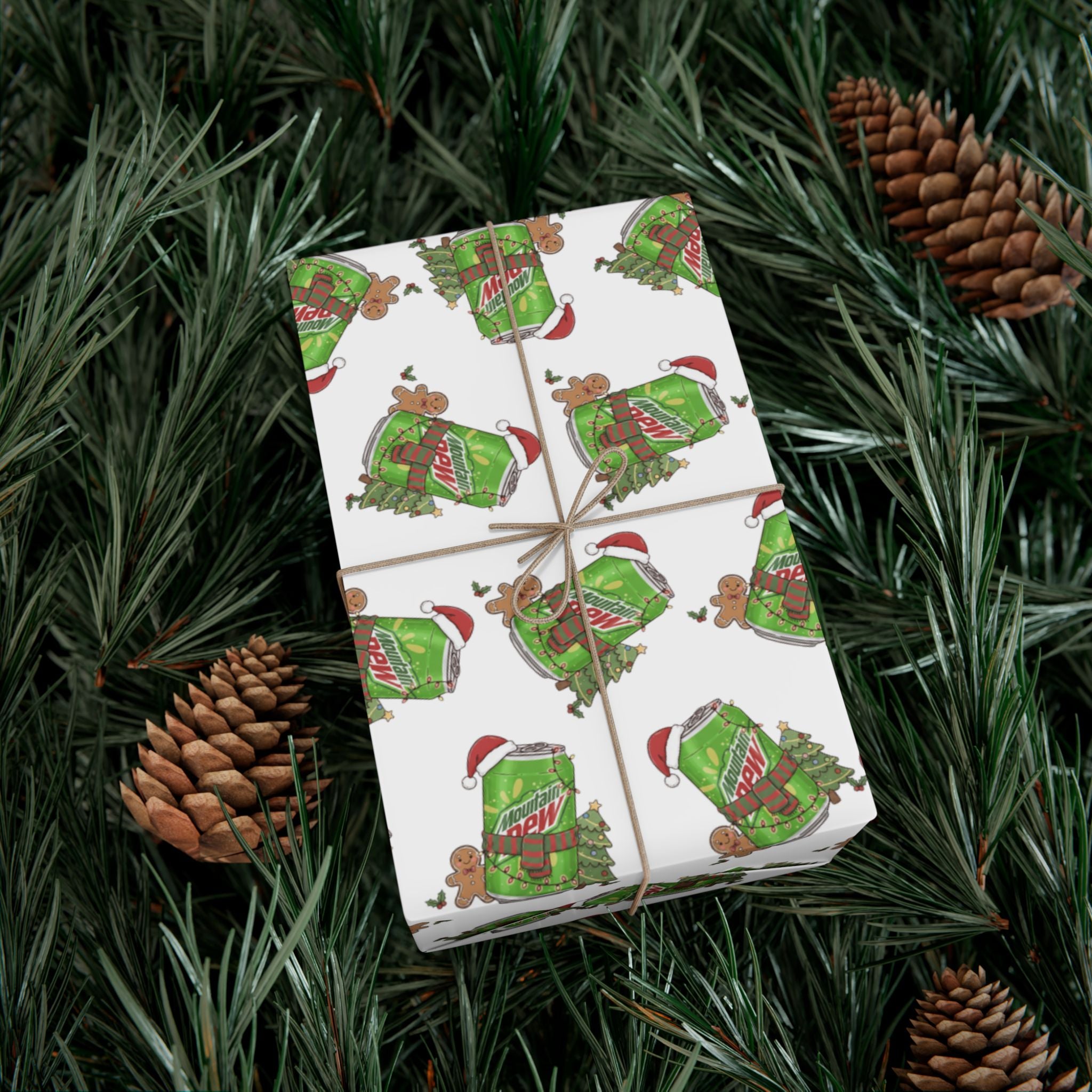 Mountain Dew Christmas Wrapping Paper, Funny Cute Mountain Dew Soda Christmas Theme, Holiday Gift Wrap, Office Gag