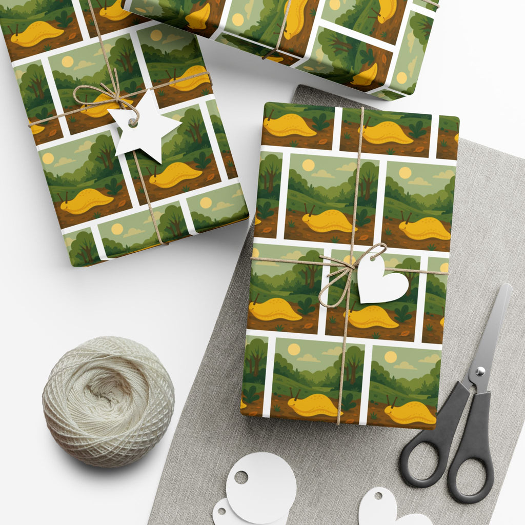 Wrapping Paper, Banana Slug Nature Scene Gift Wrap, Wildlife Themed Present Wrap, Eco-Friendly Nature Gift Wrap, Animal Lover Holiday Paper,
