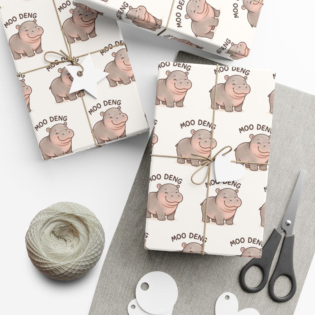 Gift Wrap Papers, Cute Moodeng Hippo Design - Wrapping Sheets, Gift Packaging, Hippopotamus Lover Gift, Craft Supplies, Kids Party Decor