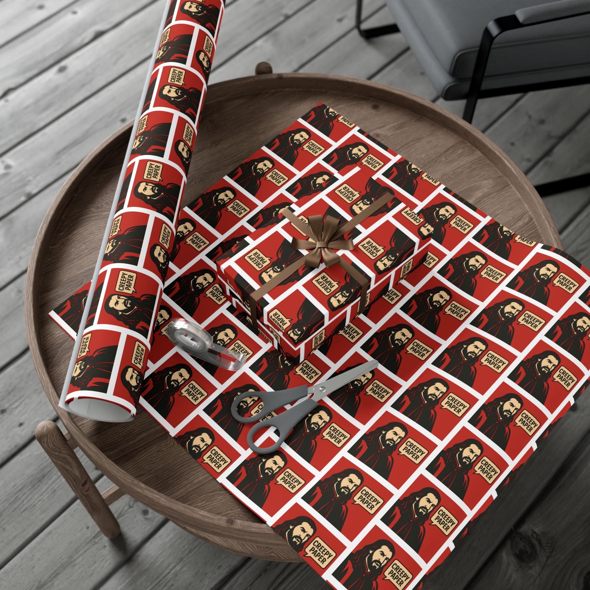 Red/White - Creepy Paper Wrapping Paper, Nandor from What we do in the Shadows Show, Gift Wrap for Fans, Halloween Decor, Unique Gift Wrap