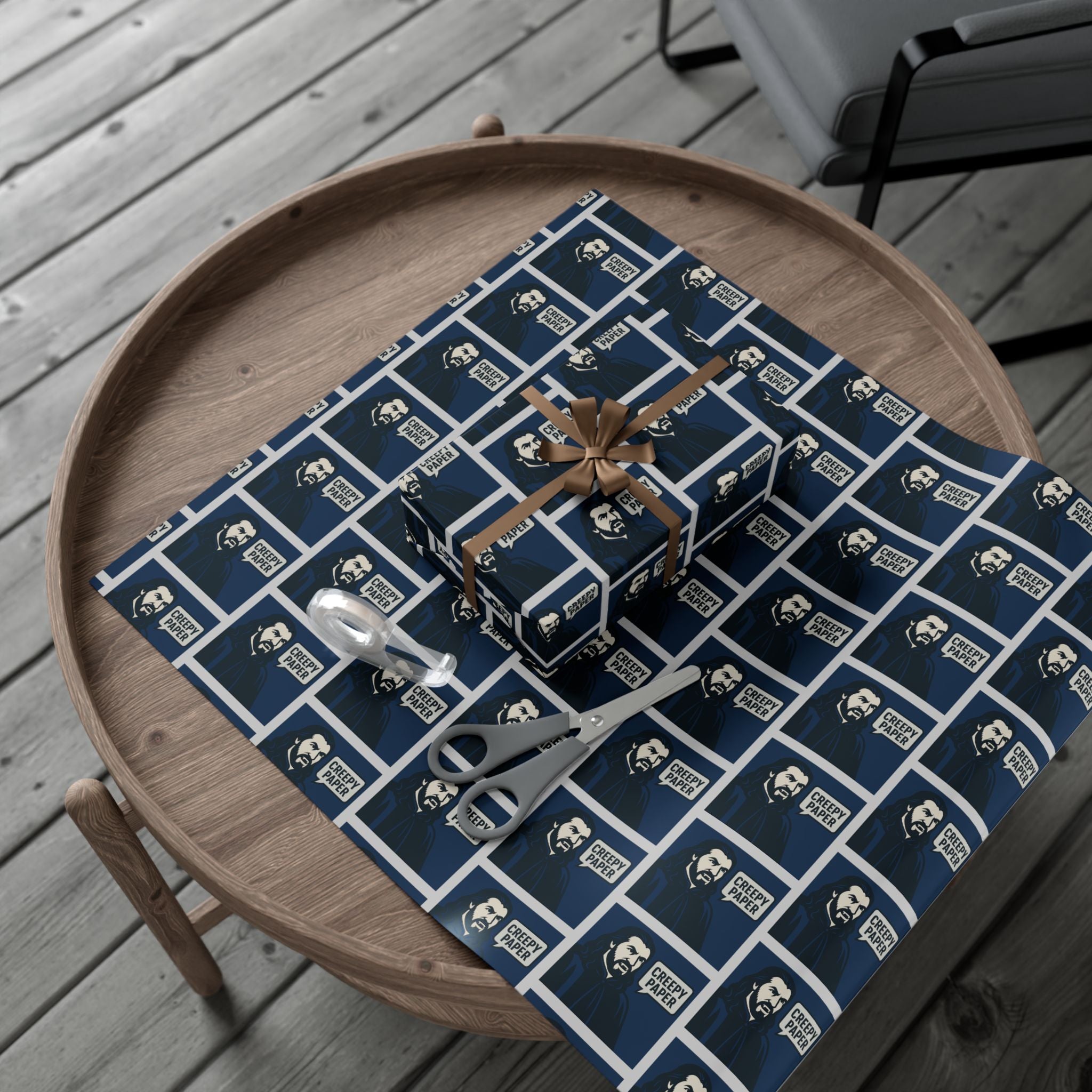 What We Do in the Shadows Nandor Creepy Wrapping Paper — Blue & White Gift Wrap