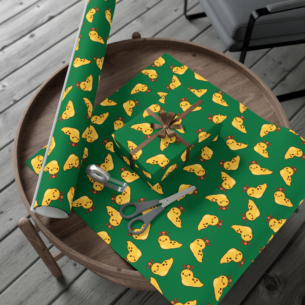 Banana Slug Gift Wrap Paper — Cute Slug with Mushroom Illustration