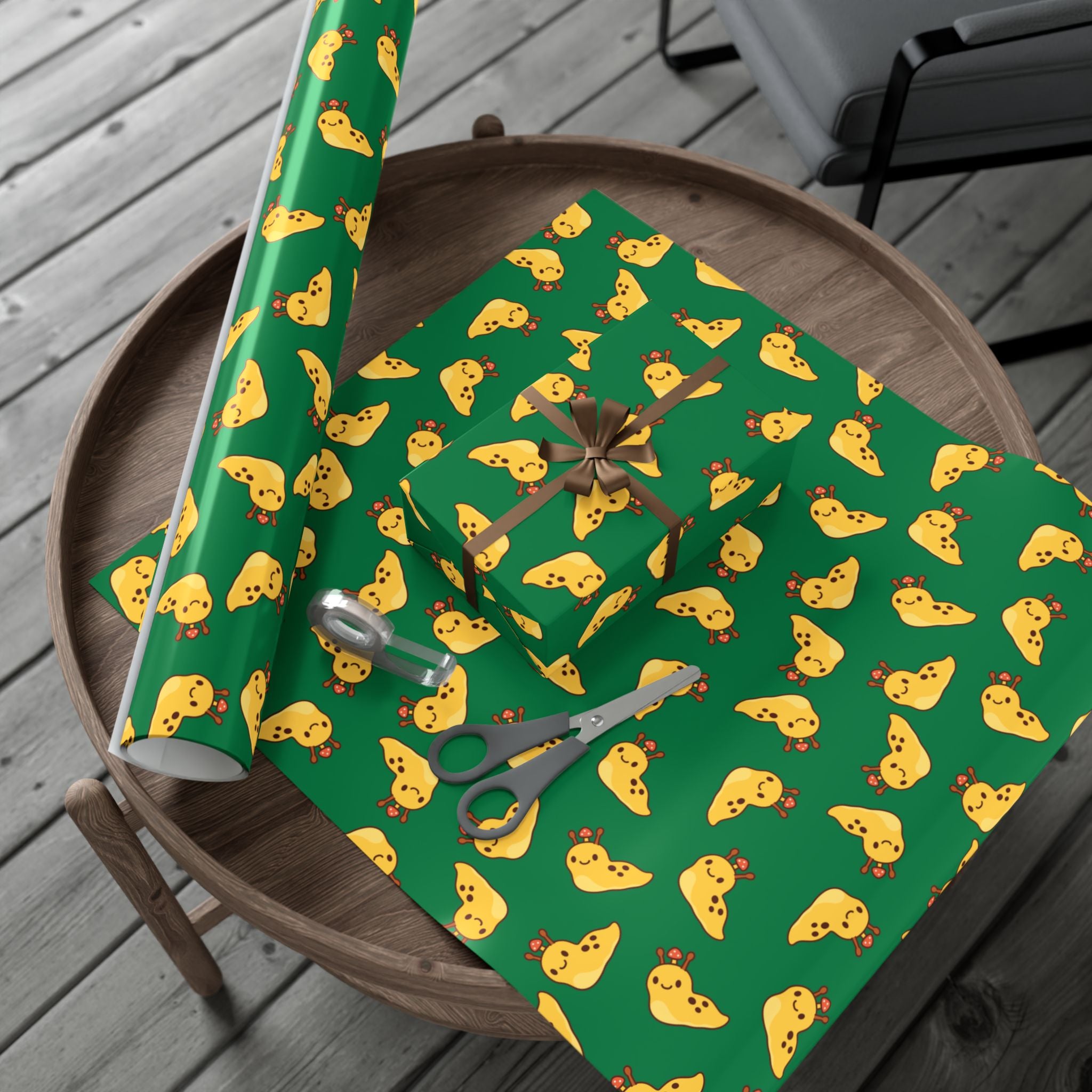 Banana Slug Gift Wrap Paper — Cute Slug with Mushroom Illustration