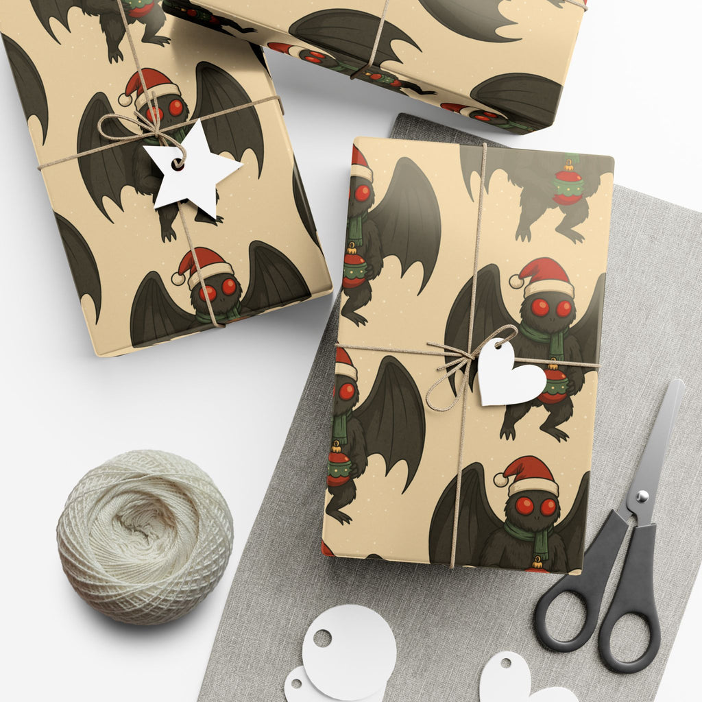 Mug, Mothman Cryptid Funny Christmas Art Drawing, Cryptid Gift Wrap Papers, Gift Wrapping Paper, Holiday Art Print, Funny Cryptid Design,
