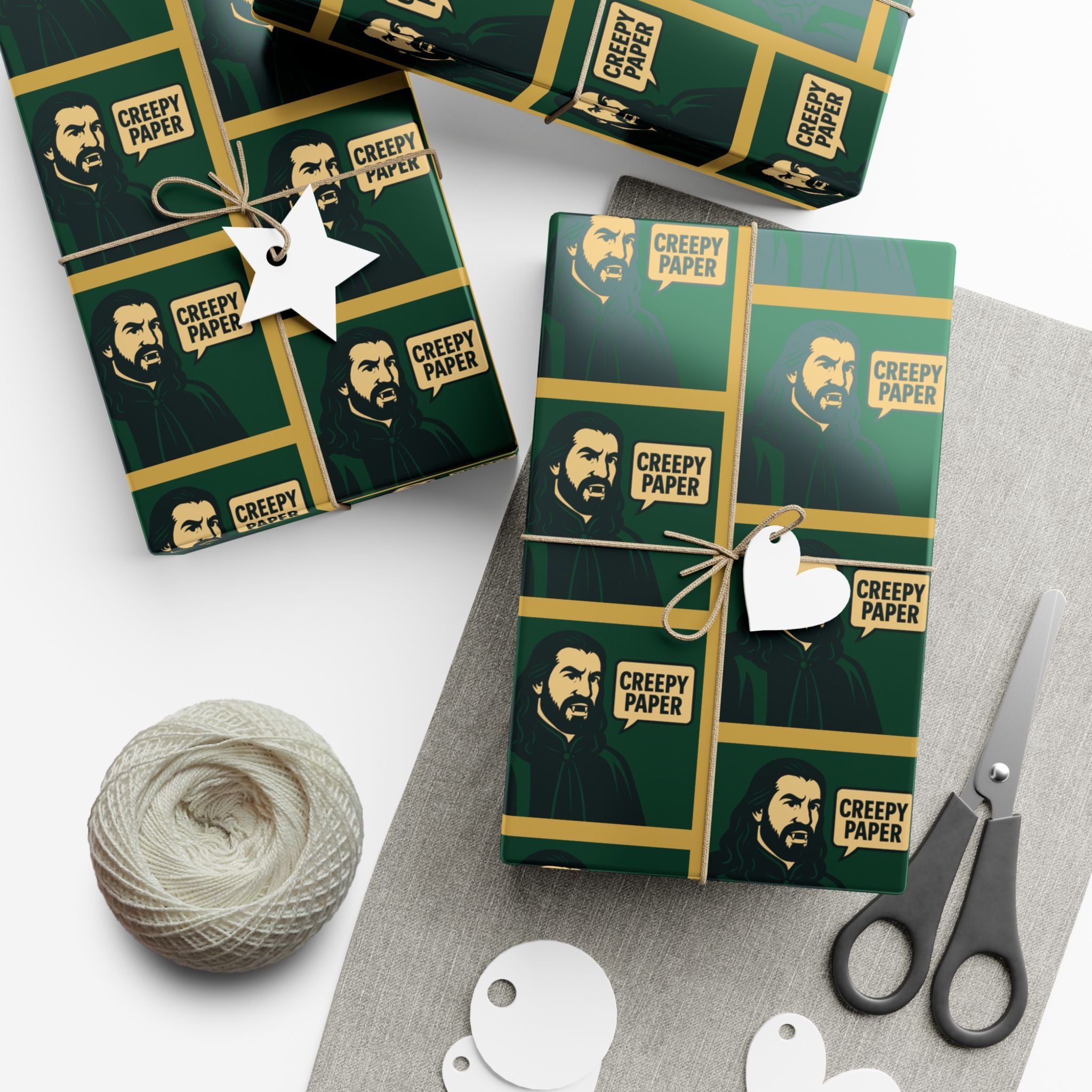 What We Do in the Shadows Nandor Gift Wrap Paper — Green & Gold Vampire-Themed Wrapping Paper