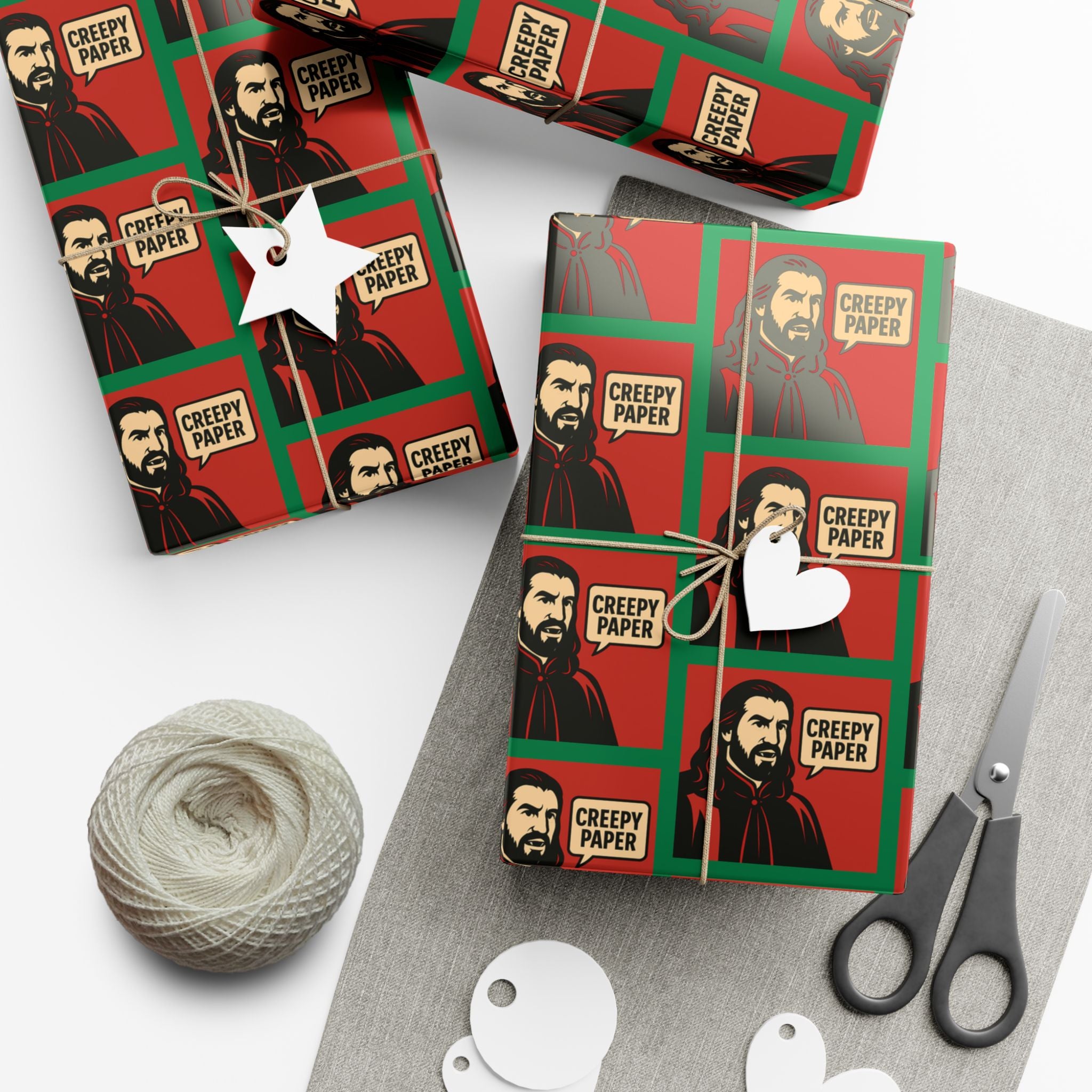 What We Do in the Shadows "Creepy Paper" Gift Wrap — Red & Green