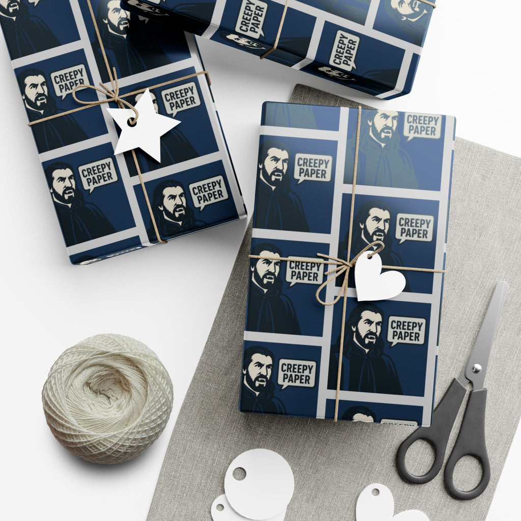 What We Do in the Shadows Nandor Creepy Wrapping Paper — Blue & White Gift Wrap