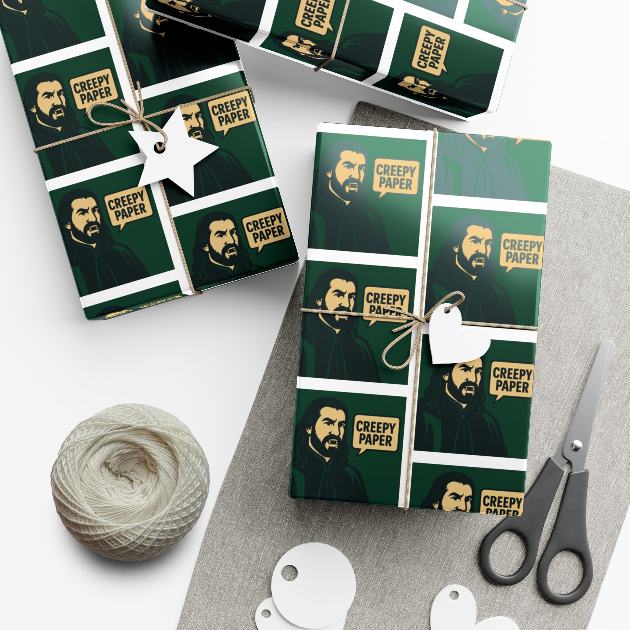 “Creepy Paper” Gift Wrap — Nandor’s Green & White Wrapping Paper
