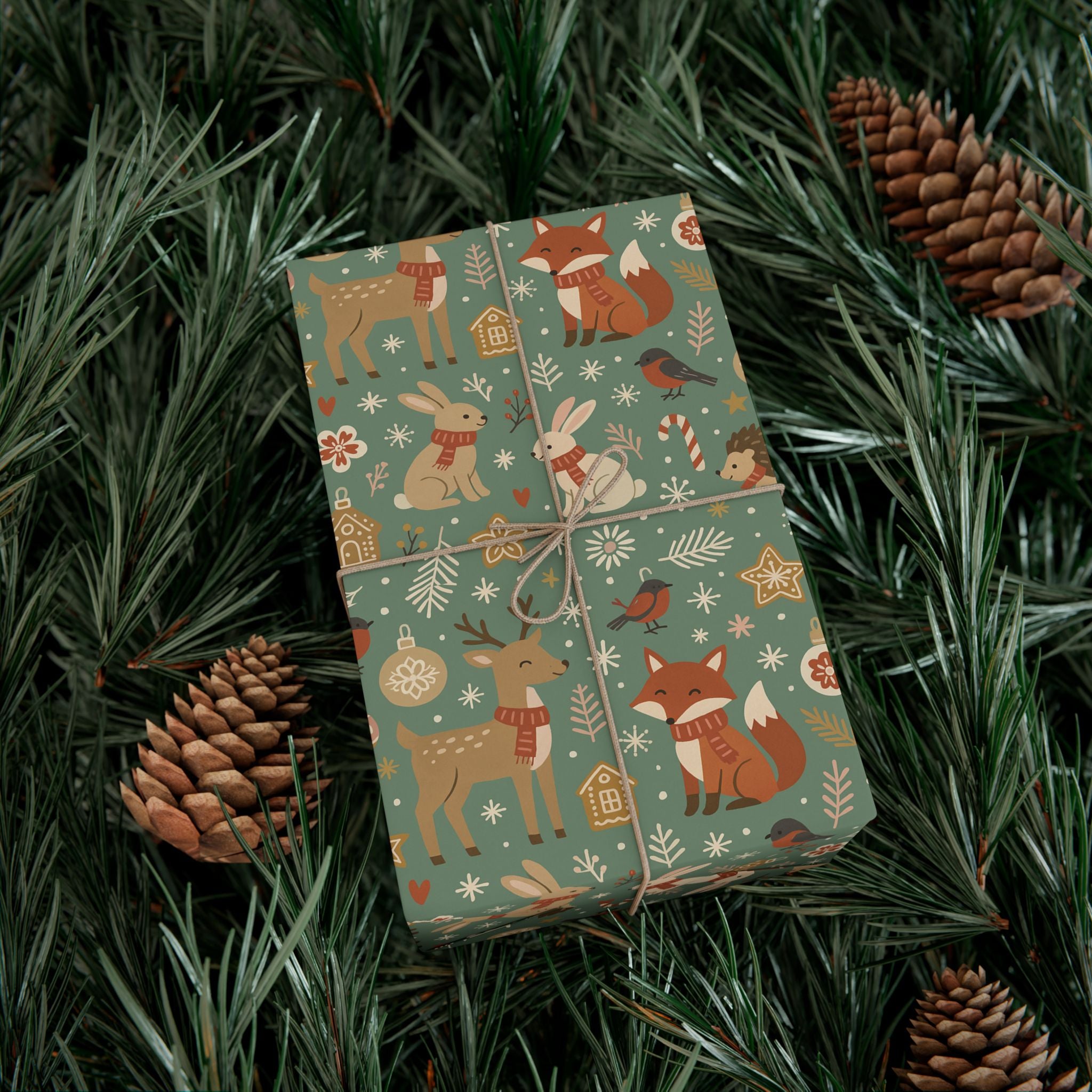 Woodland Christmas Wrapping Paper, Cute Forest Animals Gift Wrap, Holiday Kraft, Fox Deer Bunny, Cozy Winter Aesthetic Christmas Gift Wrap