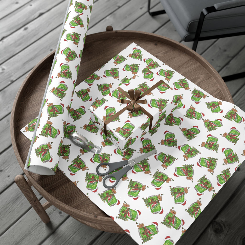 Mountain Dew Christmas Wrapping Paper, Funny Cute Mountain Dew Soda Christmas Theme, Holiday Gift Wrap, Office Gag