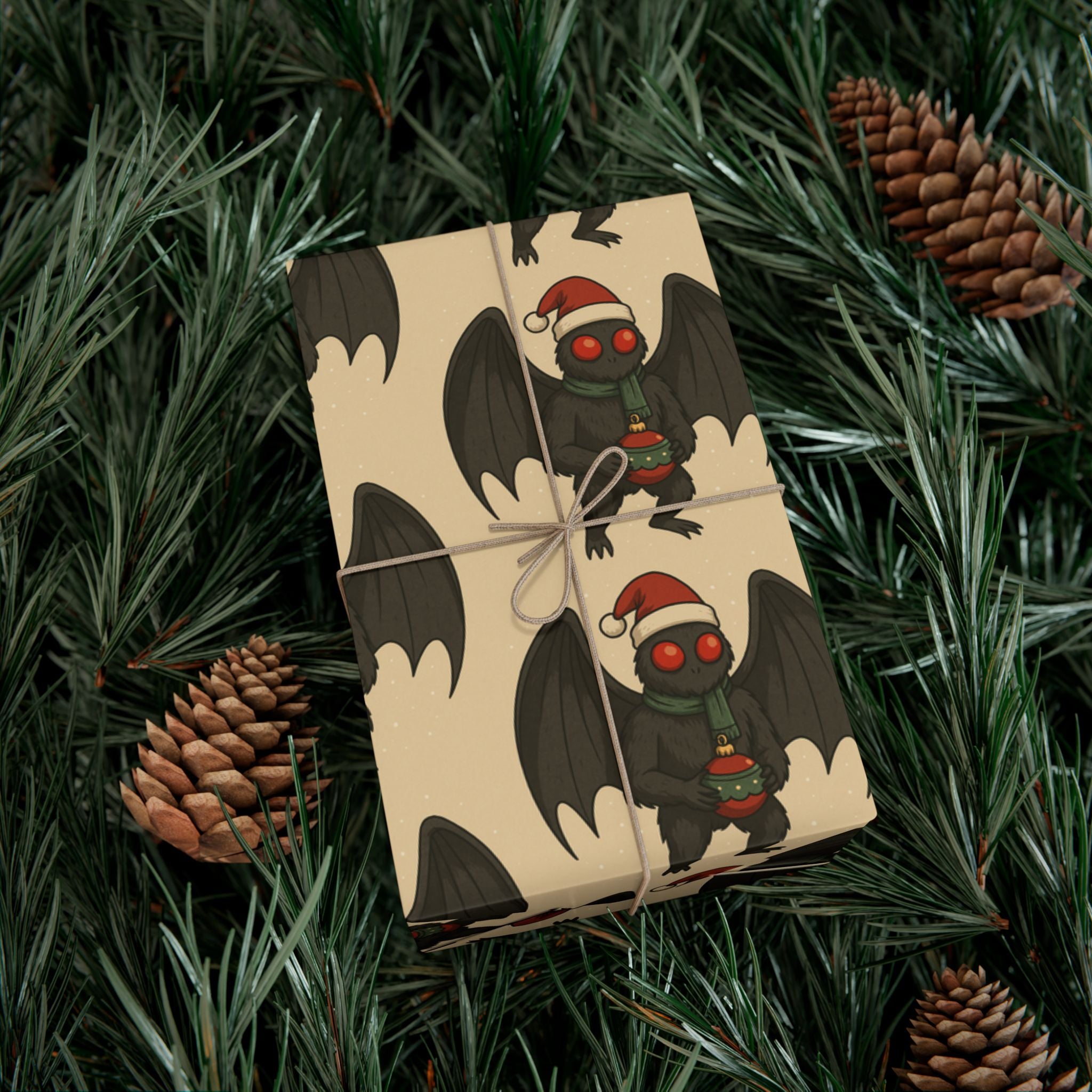 Mug, Mothman Cryptid Funny Christmas Art Drawing, Cryptid Gift Wrap Papers, Gift Wrapping Paper, Holiday Art Print, Funny Cryptid Design,