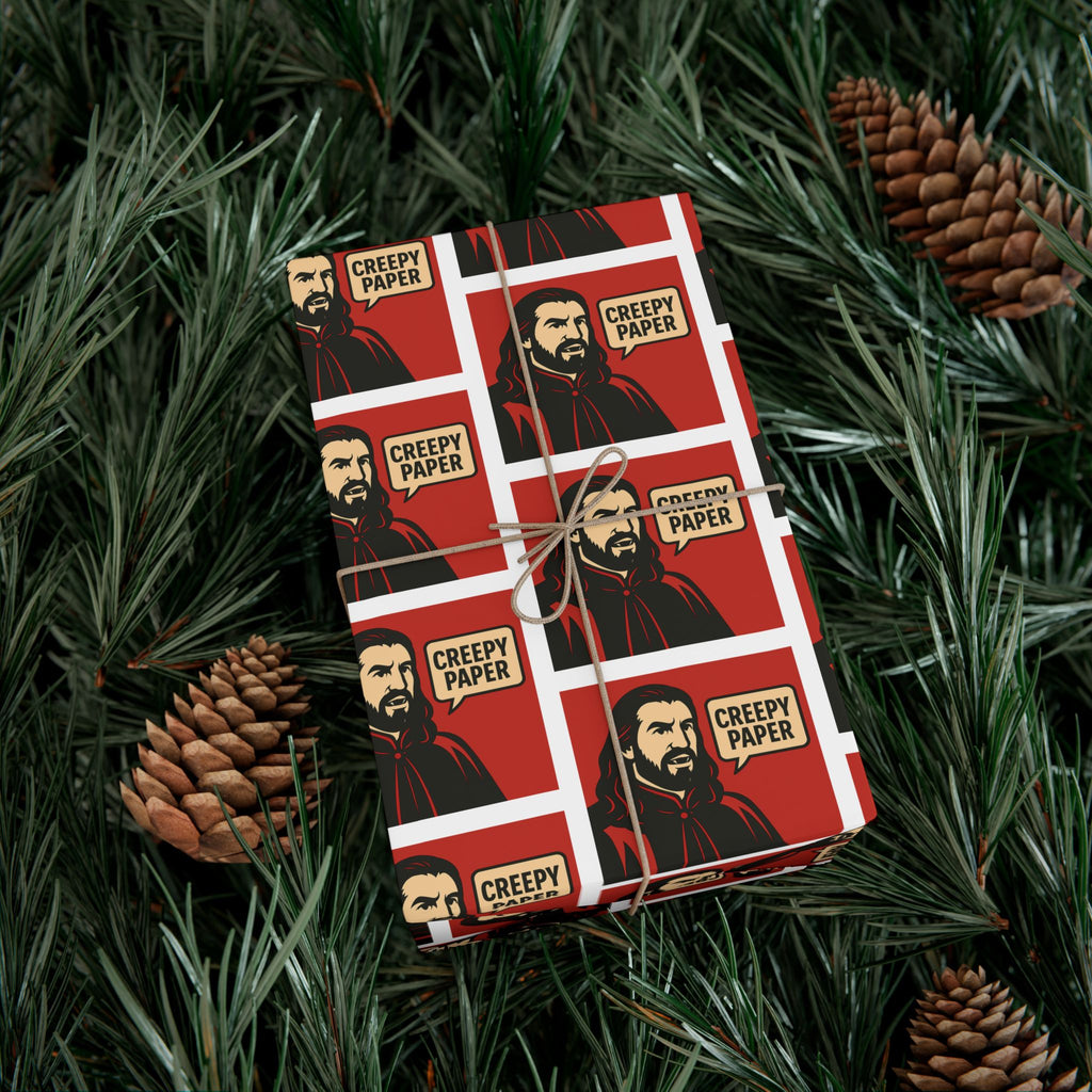 Red/White - Creepy Paper Wrapping Paper, Nandor from What we do in the Shadows Show, Gift Wrap for Fans, Halloween Decor, Unique Gift Wrap