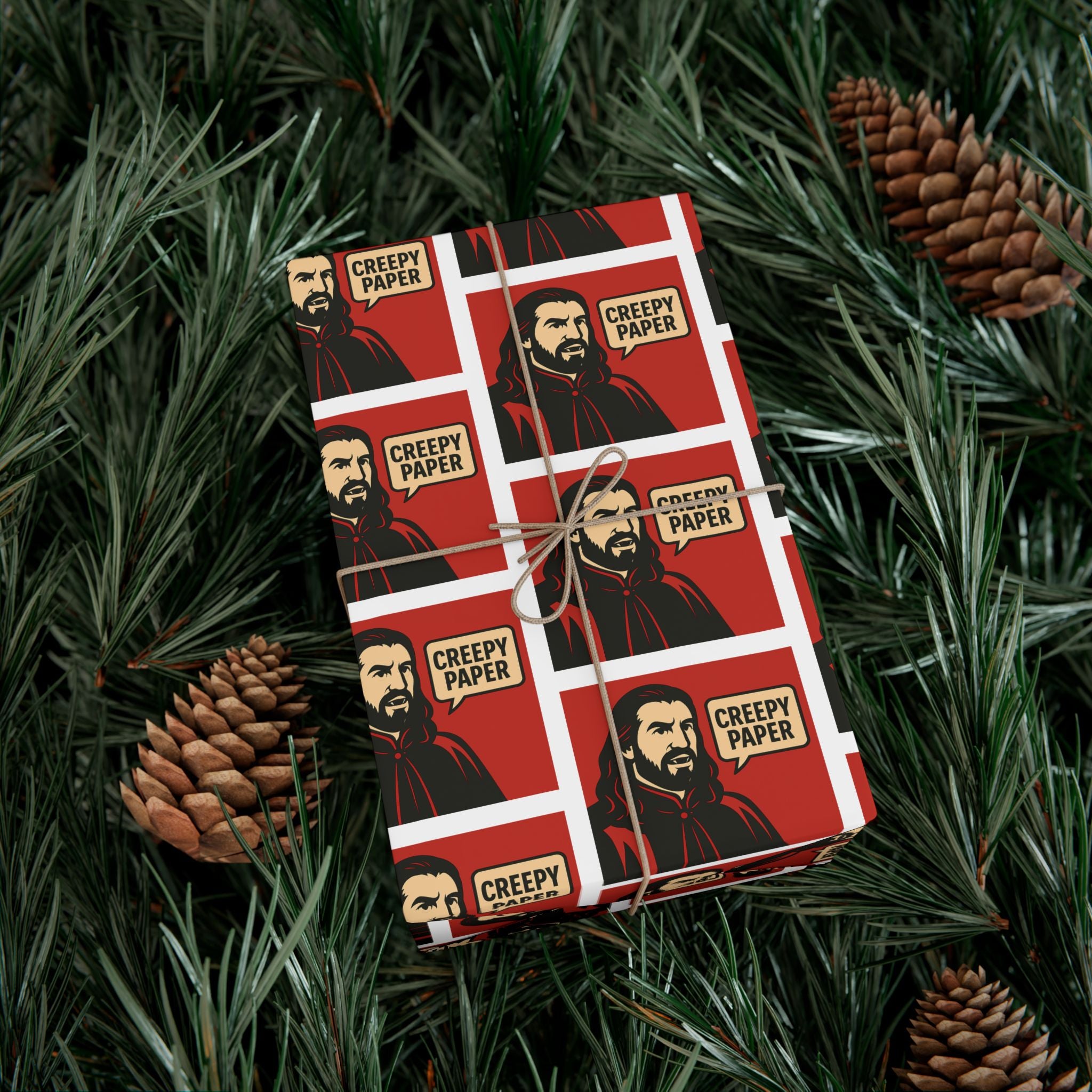 Red/White - Creepy Paper Wrapping Paper, Nandor from What we do in the Shadows Show, Gift Wrap for Fans, Halloween Decor, Unique Gift Wrap