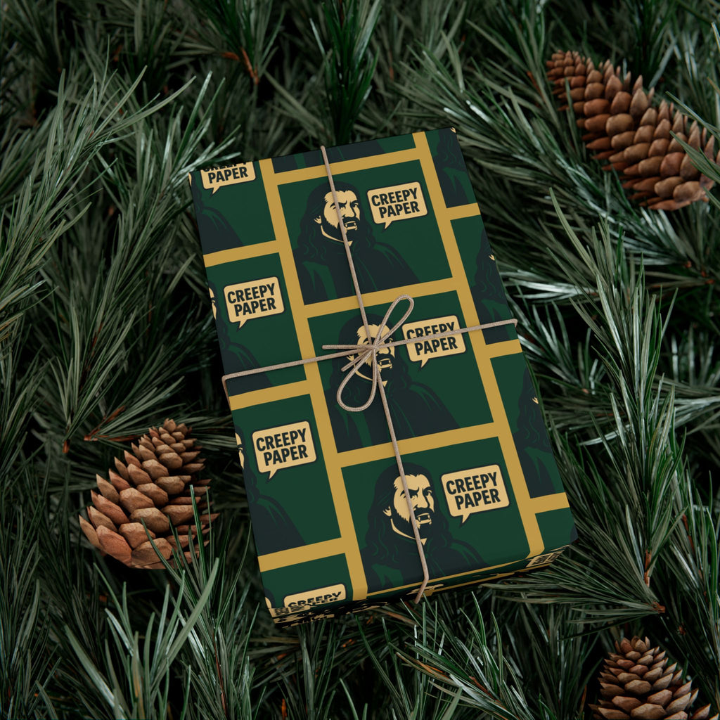 Green/Gold - Creepy Paper Wrapping Paper, Nandor from What we do in the Shadows Show, Gift Wrap for Fans, Halloween Decor, Unique Gift Wrap