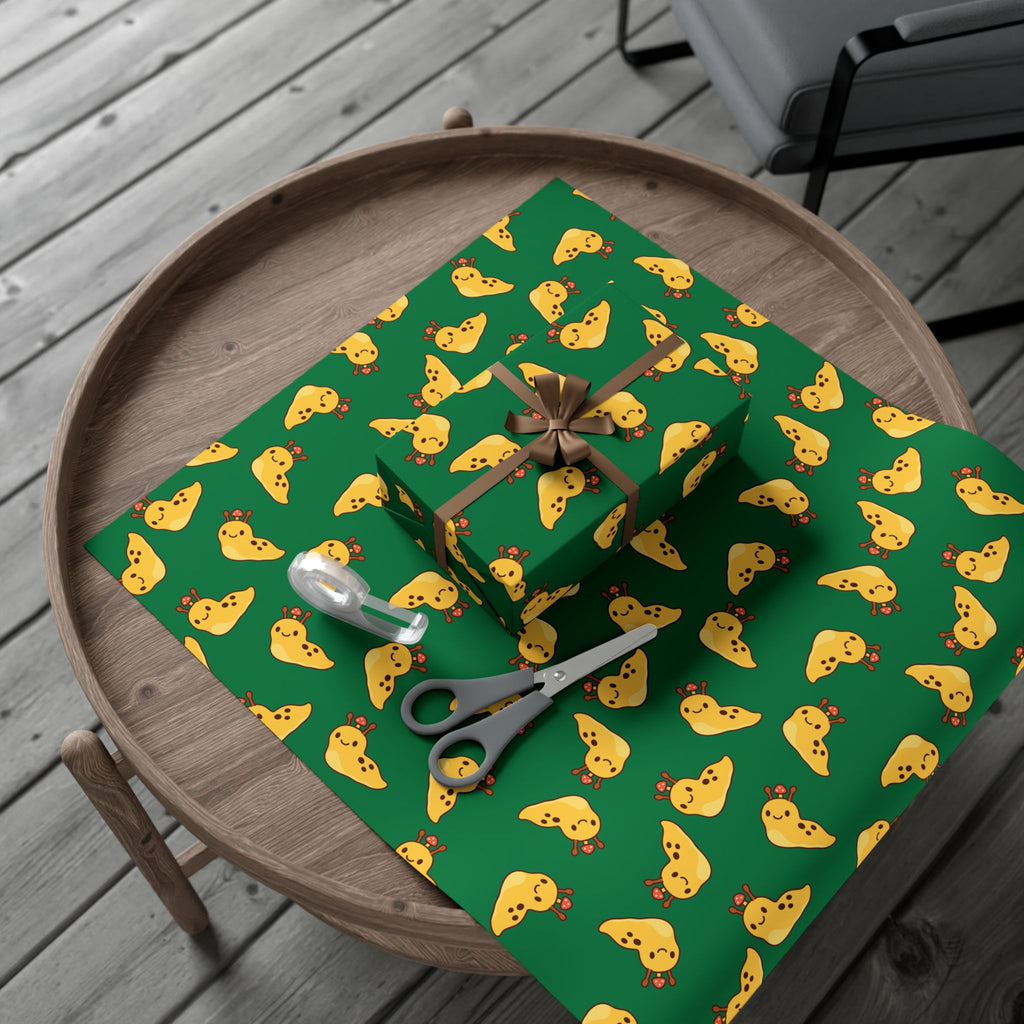 Banana Slug Gift Wrap Paper — Cute Slug with Mushroom Illustration