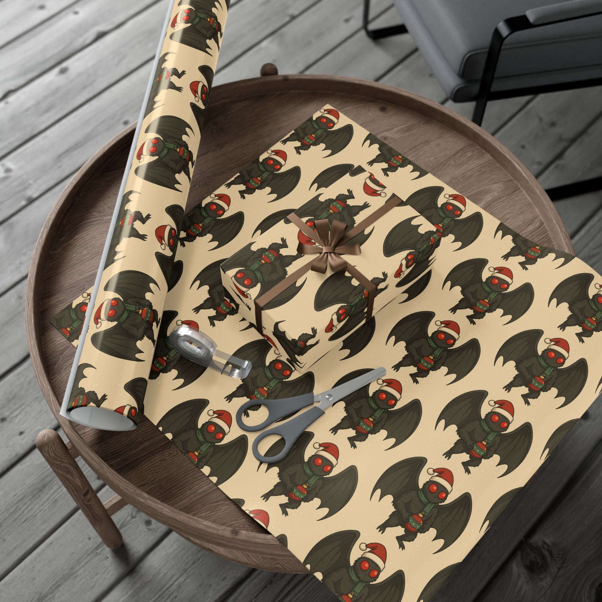 Mug, Mothman Cryptid Funny Christmas Art Drawing, Cryptid Gift Wrap Papers, Gift Wrapping Paper, Holiday Art Print, Funny Cryptid Design,