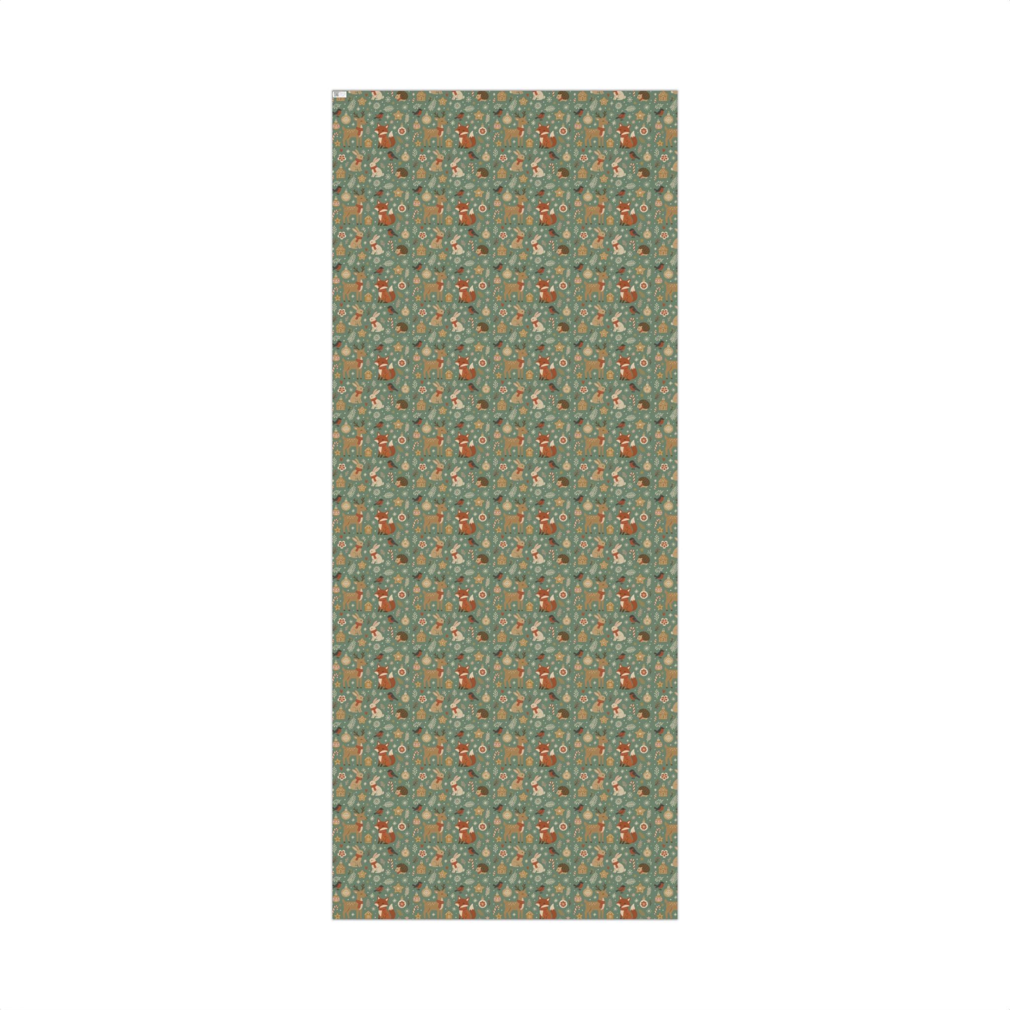 Woodland Christmas Wrapping Paper, Cute Forest Animals Gift Wrap, Holiday Kraft, Fox Deer Bunny, Cozy Winter Aesthetic Christmas Gift Wrap
