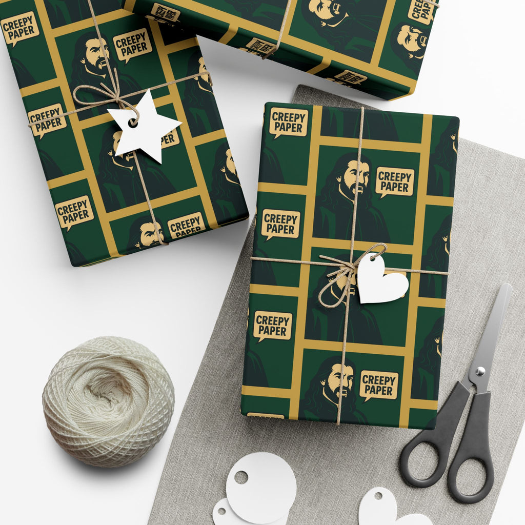 What We Do in the Shadows Nandor Gift Wrap Paper — Green & Gold Vampire-Themed Wrapping Paper