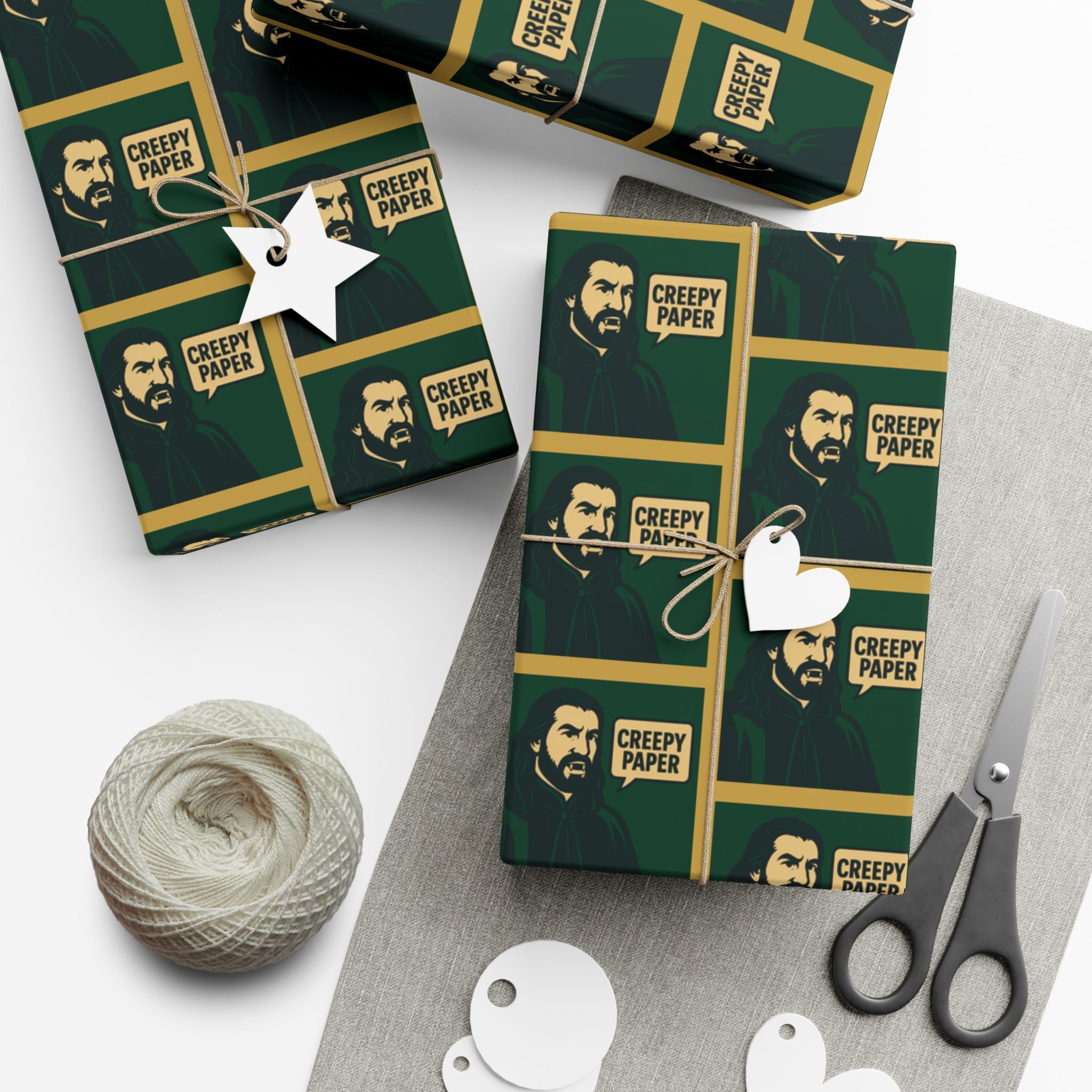 What We Do in the Shadows Nandor Gift Wrap Paper — Green & Gold Vampire-Themed Wrapping Paper