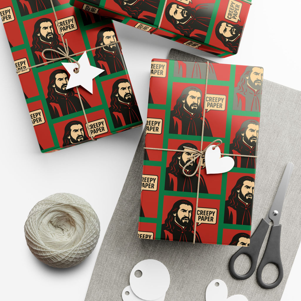 What We Do in the Shadows "Creepy Paper" Gift Wrap — Red & Green