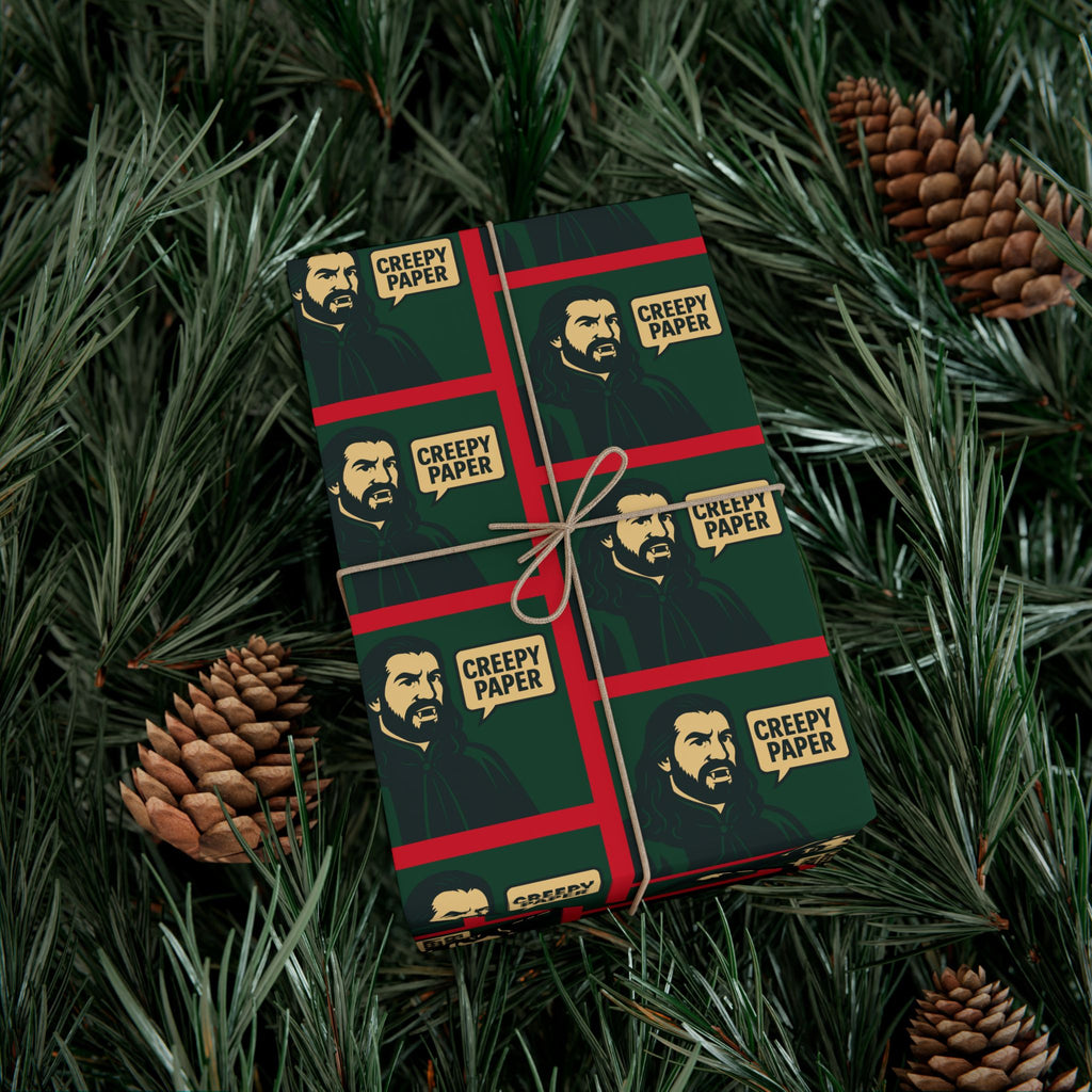 Green/Red - Creepy Paper Wrapping Paper, Nandor from What we do in the Shadows Show, Gift Wrap for Fans, Halloween Decor, Unique Gift Wrap