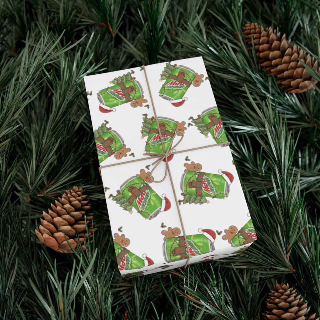 Mountain Dew Christmas Wrapping Paper, Funny Cute Mountain Dew Soda Christmas Theme, Holiday Gift Wrap, Office Gag