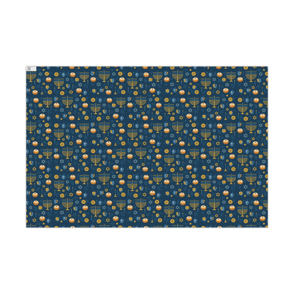 Hanukkah Blue & Gold Donut, Candle & Star Gift Wrap Paper
