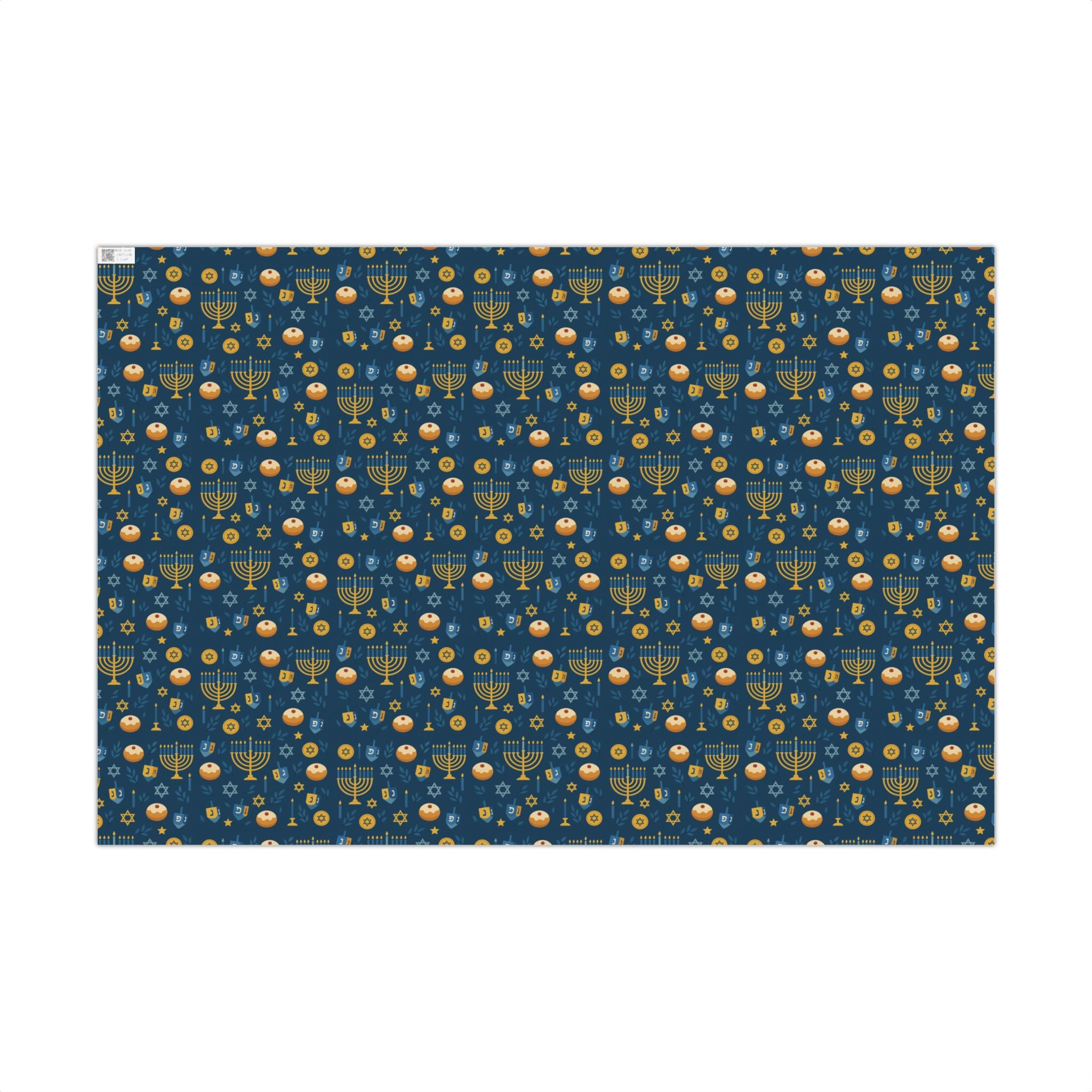 Hanukkah Wrapping Paper, Blue & Gold Hanukkah Gift Wrap, Menorah Dreidel Star of David Print, Jewish Holiday Gift Wrap Paper