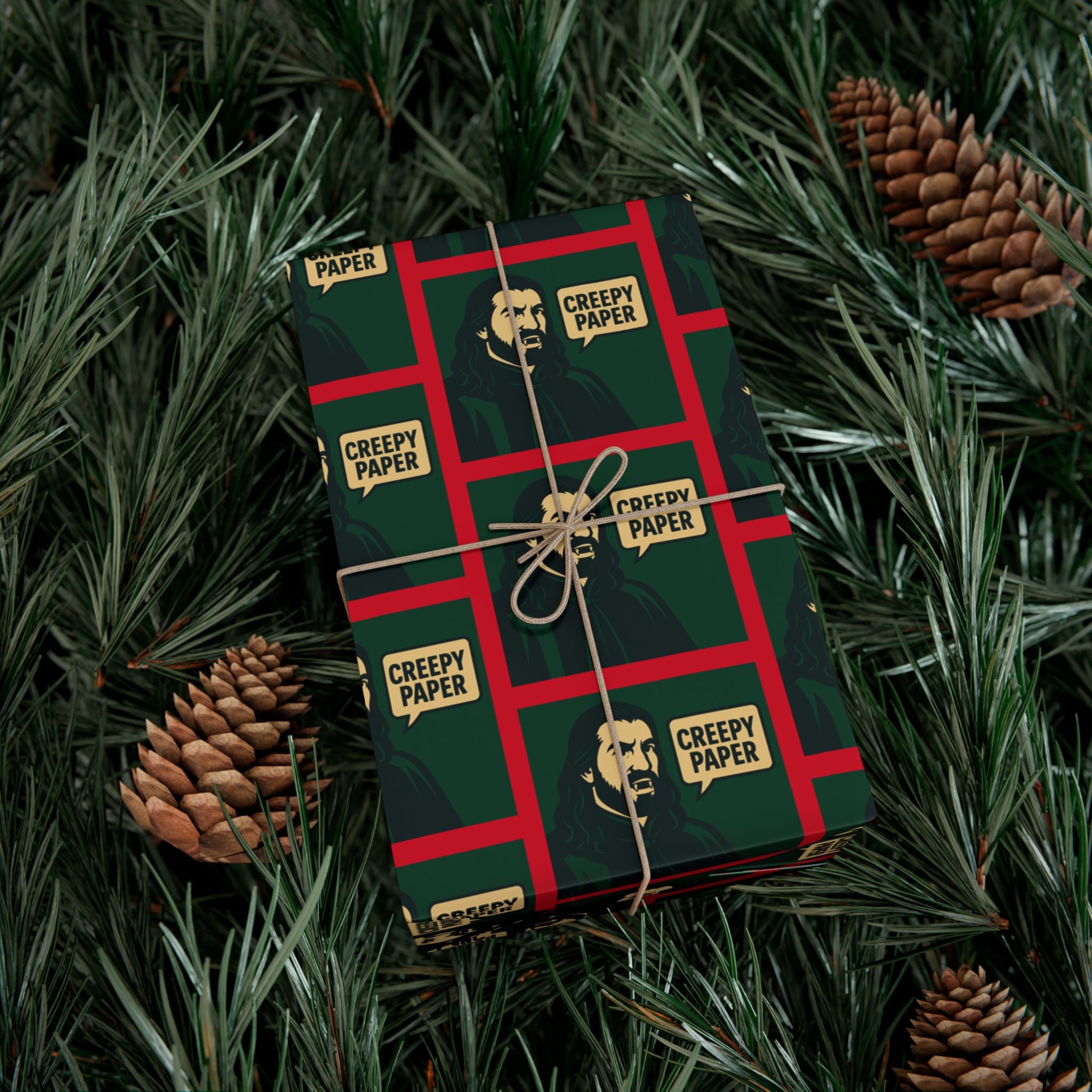 Green/Red - Creepy Paper Wrapping Paper, Nandor from What we do in the Shadows Show, Gift Wrap for Fans, Halloween Decor, Unique Gift Wrap