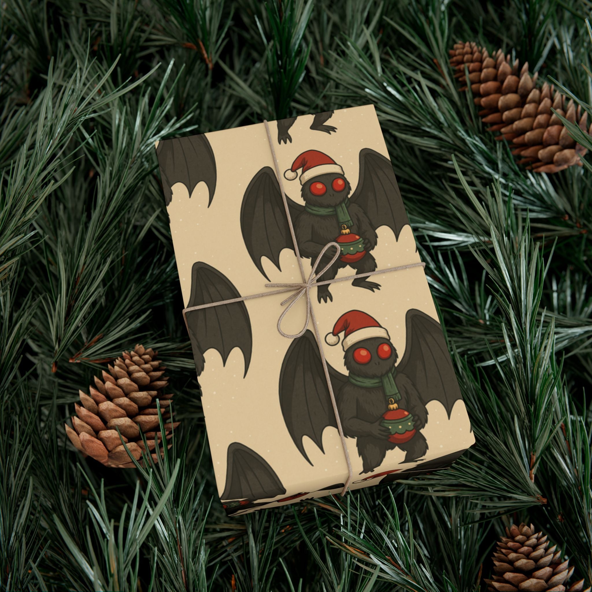 Mug, Mothman Cryptid Funny Christmas Art Drawing, Cryptid Gift Wrap Papers, Gift Wrapping Paper, Holiday Art Print, Funny Cryptid Design,