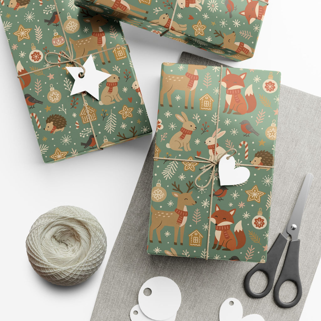 Woodland Christmas Wrapping Paper, Cute Forest Animals Gift Wrap, Holiday Kraft, Fox Deer Bunny, Cozy Winter Aesthetic Christmas Gift Wrap