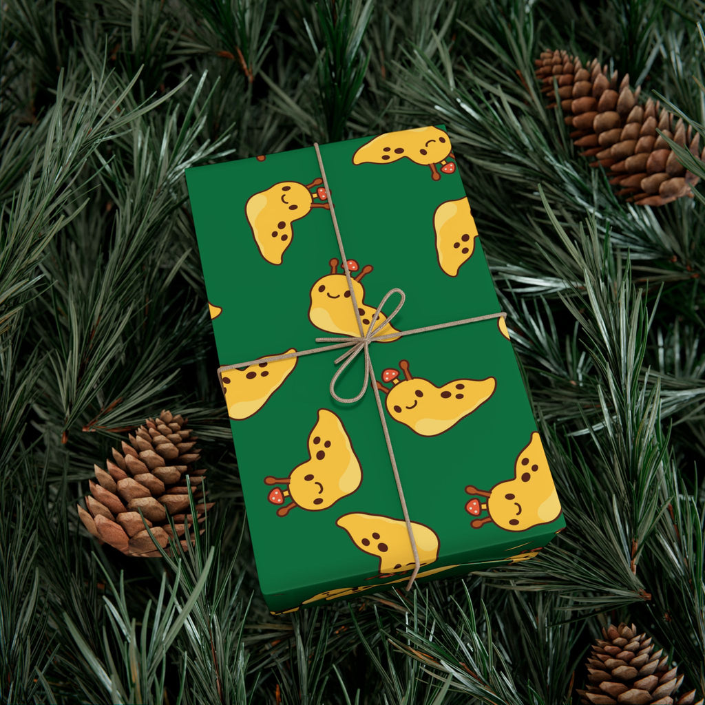 Banana Slug Gift Wrap Paper — Cute Slug with Mushroom Illustration