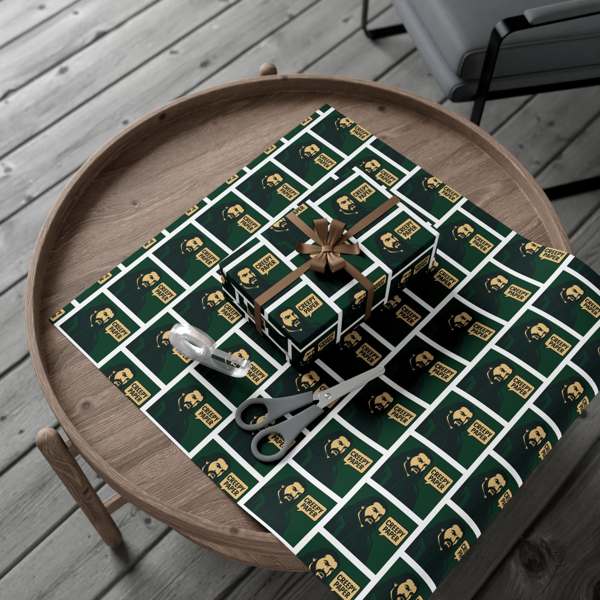 Green/White - Creepy Paper Wrapping Paper, Nandor from What we do in the Shadows Show, Gift Wrap for Fans, Halloween Decor, Unique Gift Wrap