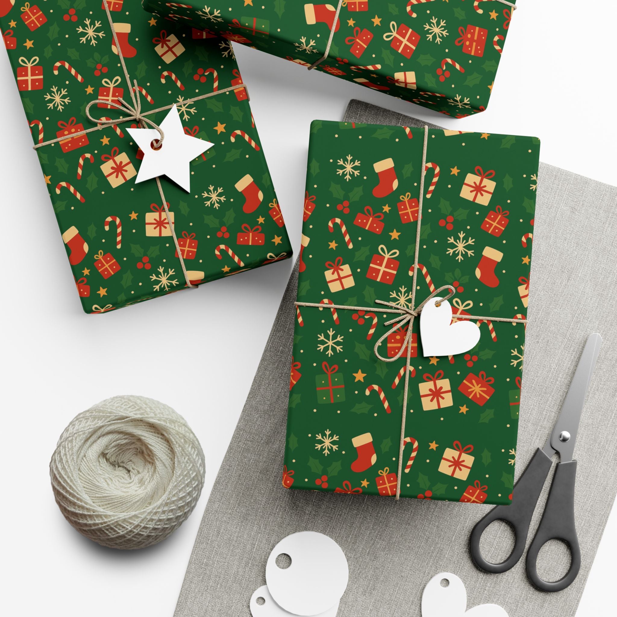 Christmas Gift Wrap Papers, Premium Cute Emblem Holiday Design, Wrapping Sheets, Xmas Packaging, Festive Gift Giving Supplies