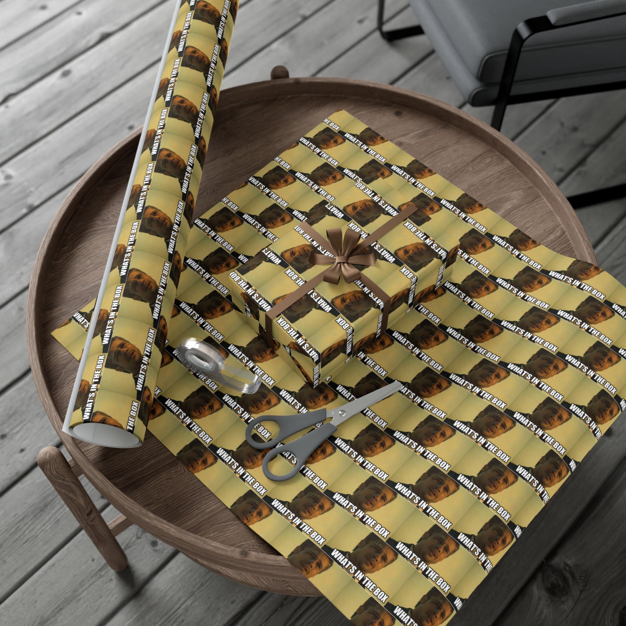 Wrapping Paper, Whats in the box Seven Movie Quote with Brad Pitt, Gift Wrap Roll, Film Lover Present, Movie Buff Gift, Unique Movie