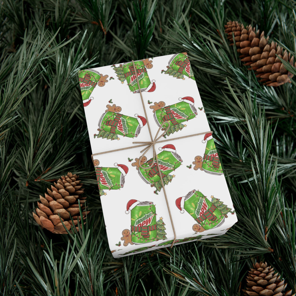 Mountain Dew Christmas Wrapping Paper, Funny Cute Mountain Dew Soda Christmas Theme, Holiday Gift Wrap, Office Gag