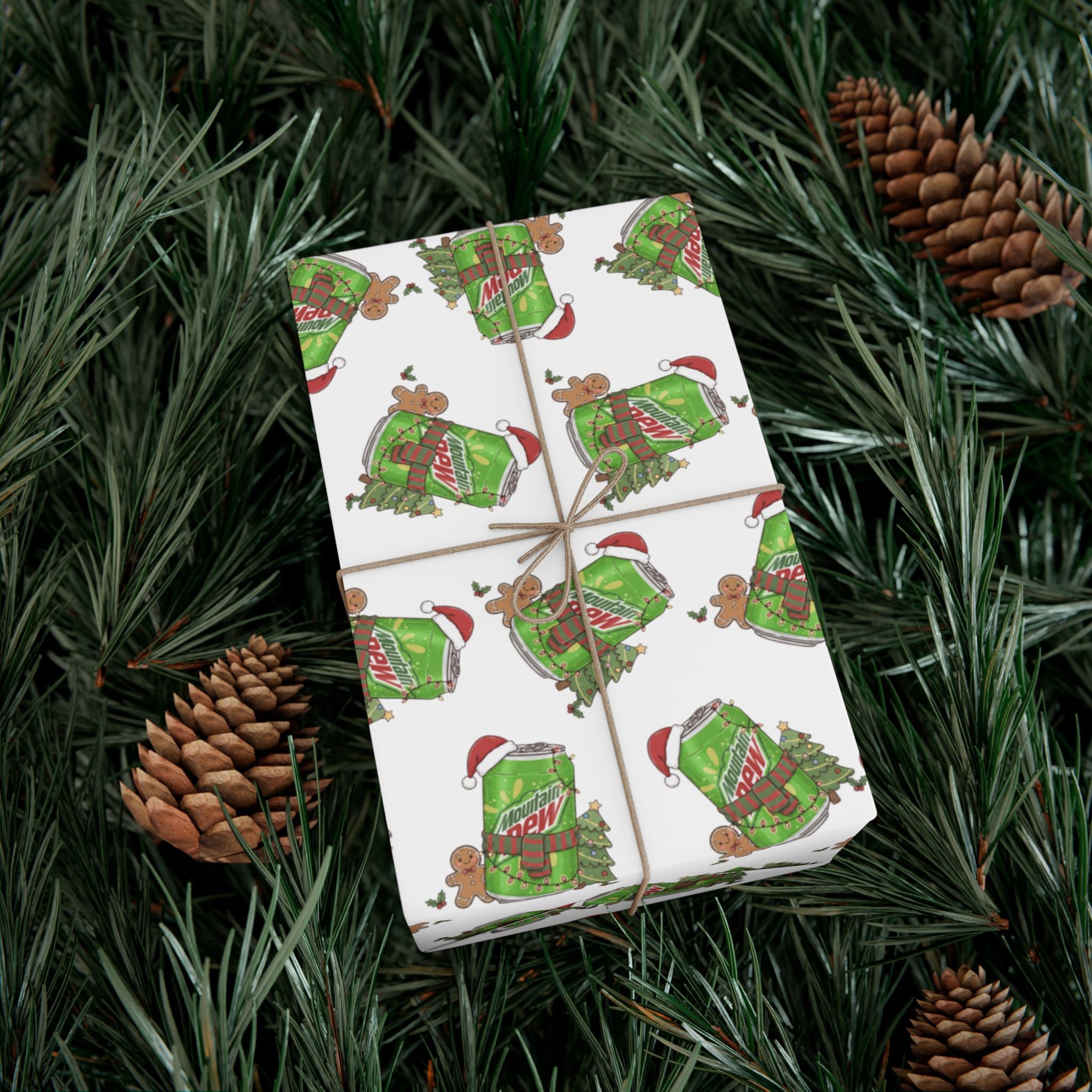 Mountain Dew Christmas Wrapping Paper, Funny Cute Mountain Dew Soda Christmas Theme, Holiday Gift Wrap, Office Gag