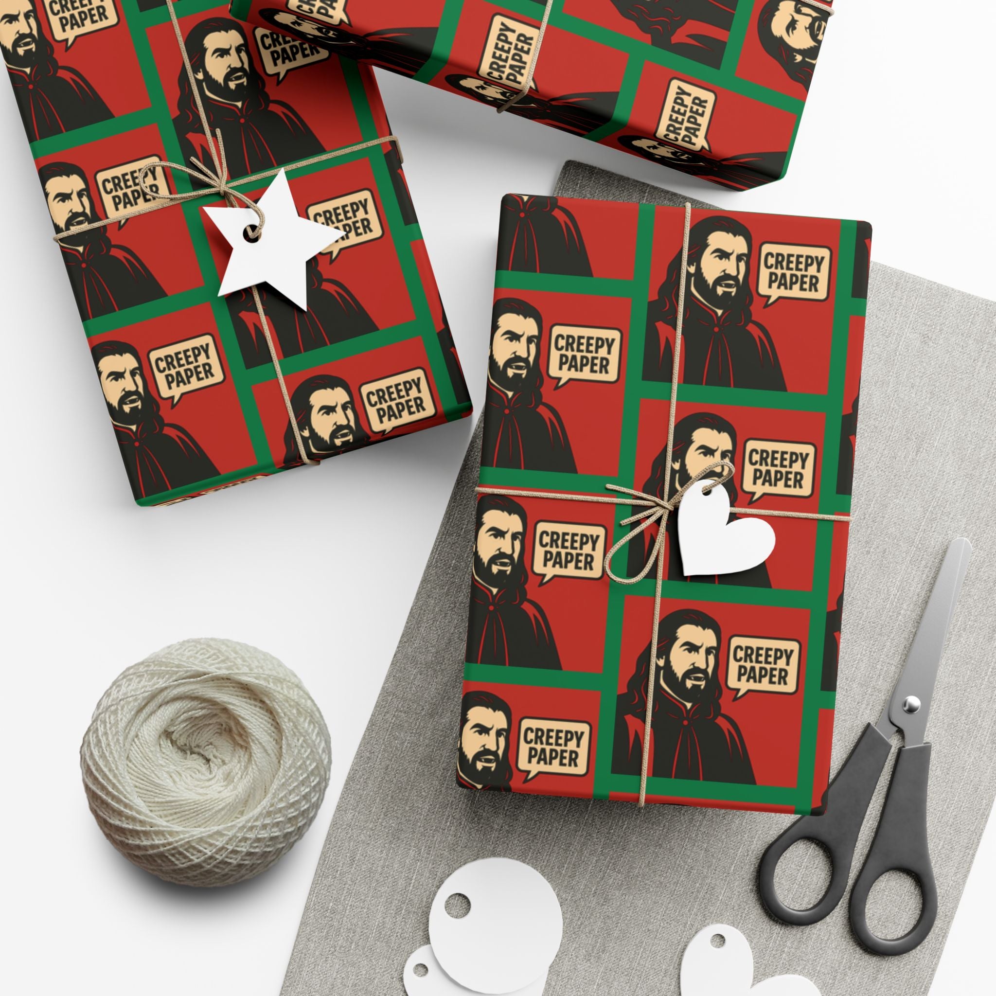 What We Do in the Shadows "Creepy Paper" Gift Wrap — Red & Green
