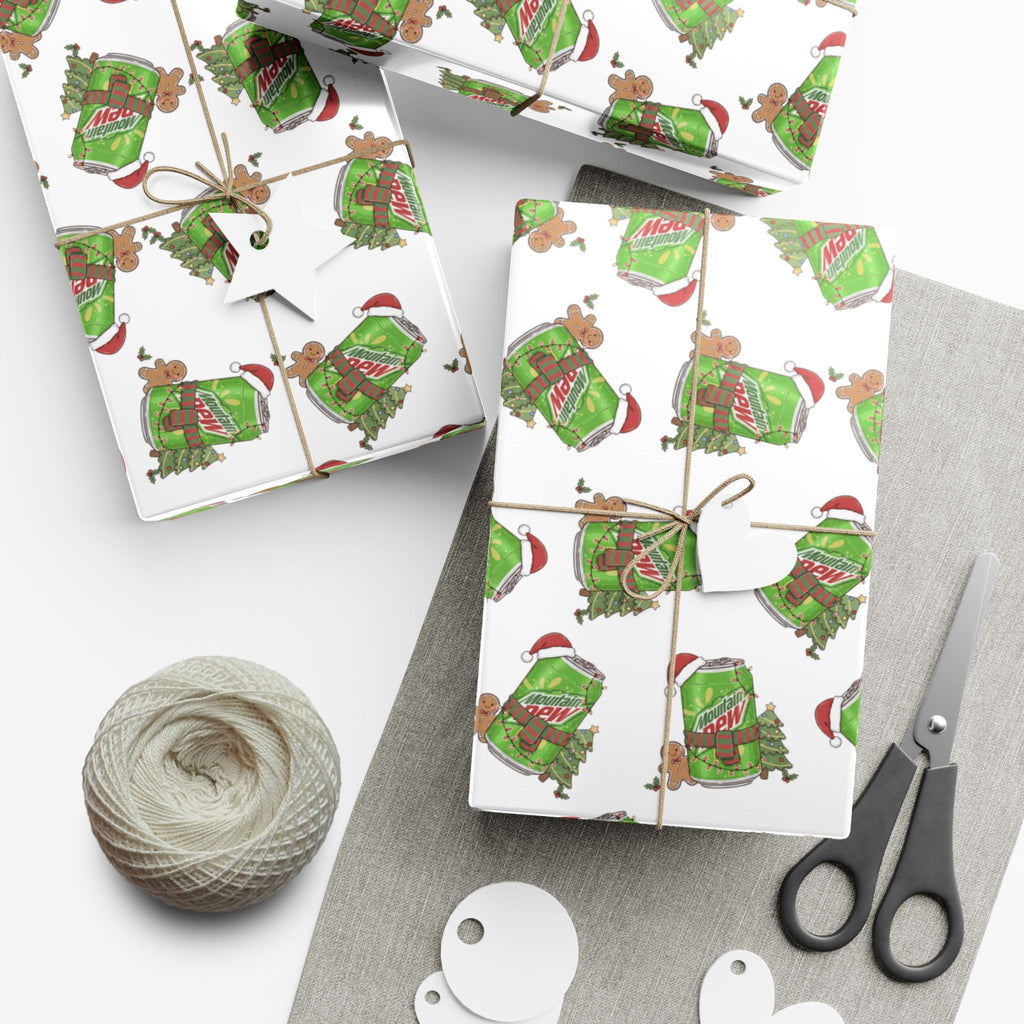 Mountain Dew Christmas Wrapping Paper, Funny Cute Mountain Dew Soda Christmas Theme, Holiday Gift Wrap, Office Gag