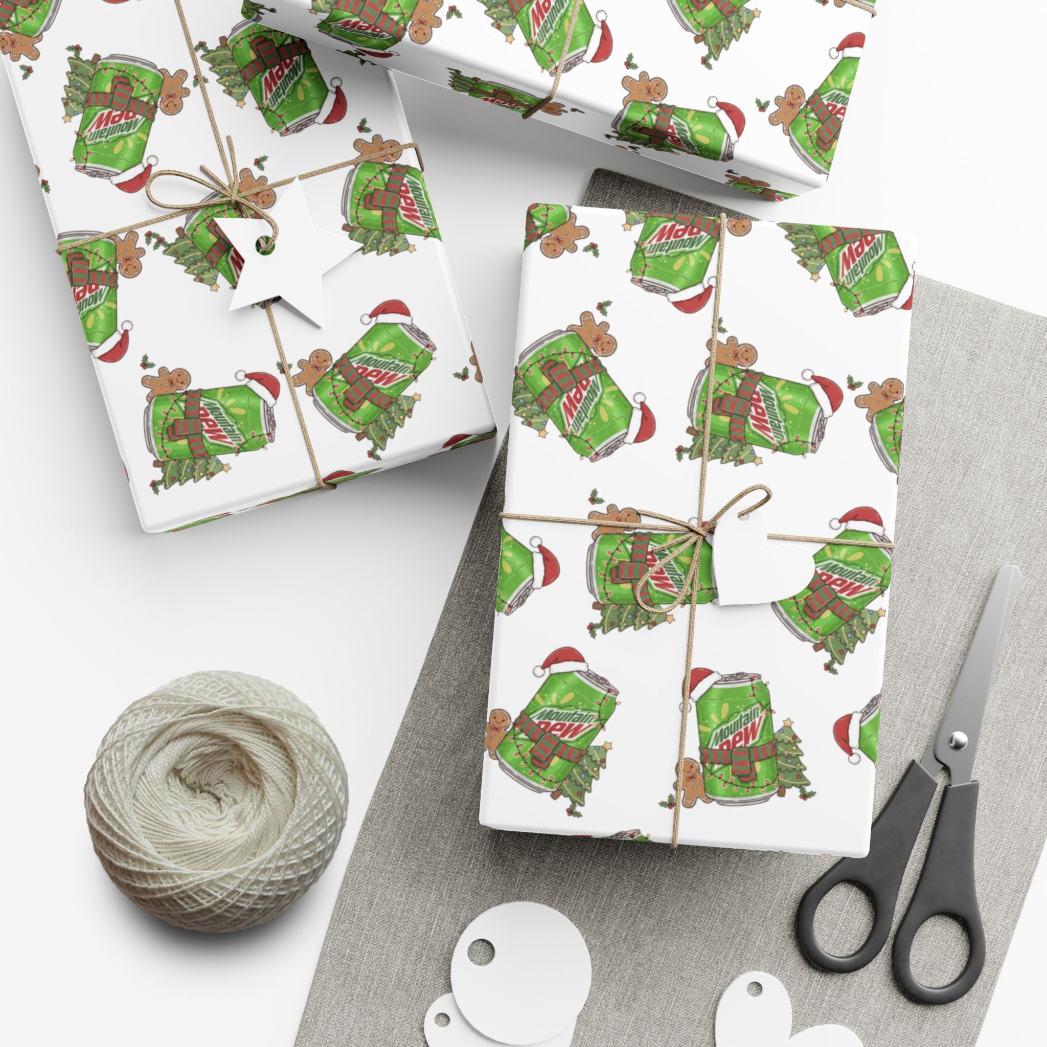 Mountain Dew Christmas Wrapping Paper, Funny Cute Mountain Dew Soda Christmas Theme, Holiday Gift Wrap, Office Gag