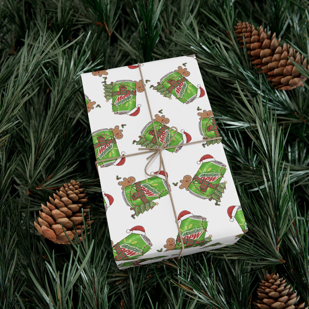 Mountain Dew Christmas Wrapping Paper, Funny Cute Mountain Dew Soda Christmas Theme, Holiday Gift Wrap, Office Gag