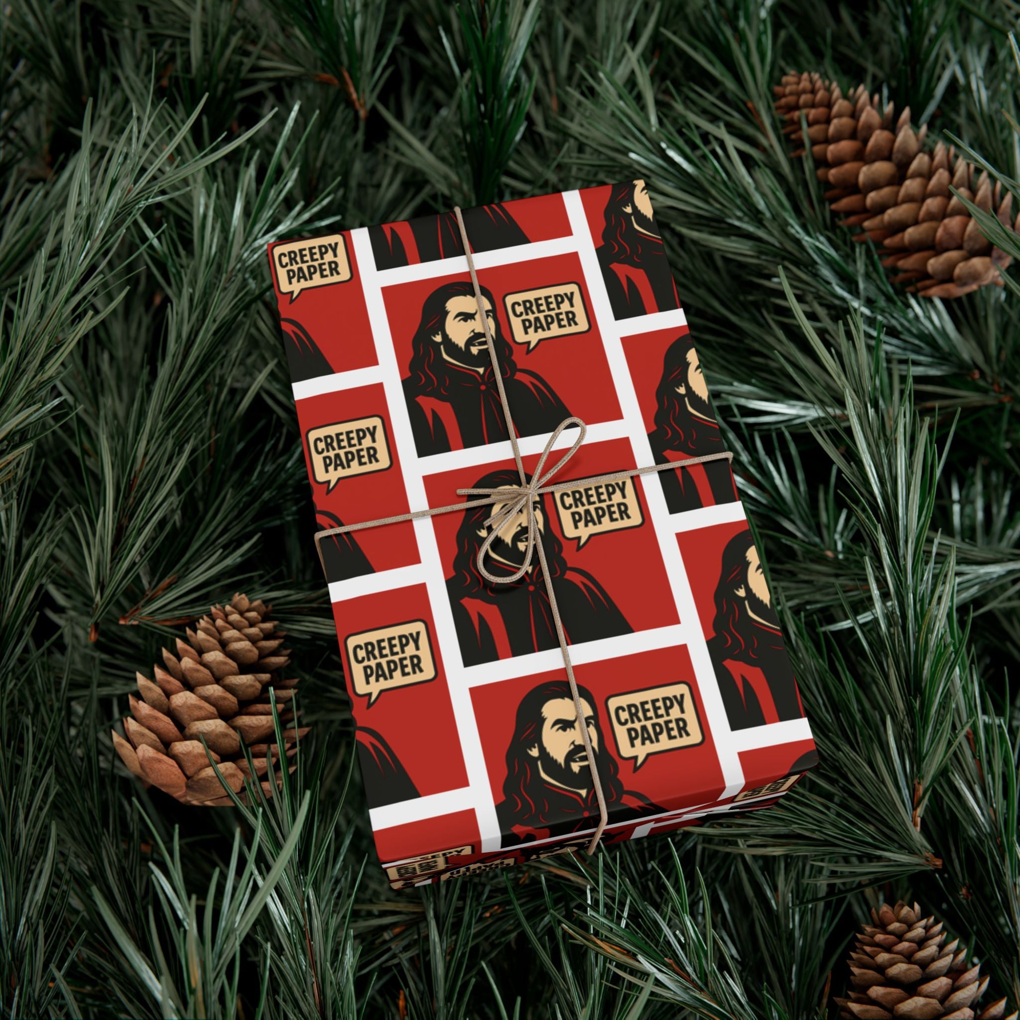 Creepy Paper Wrapping Paper — Red & White (What We Do in the Shadows)