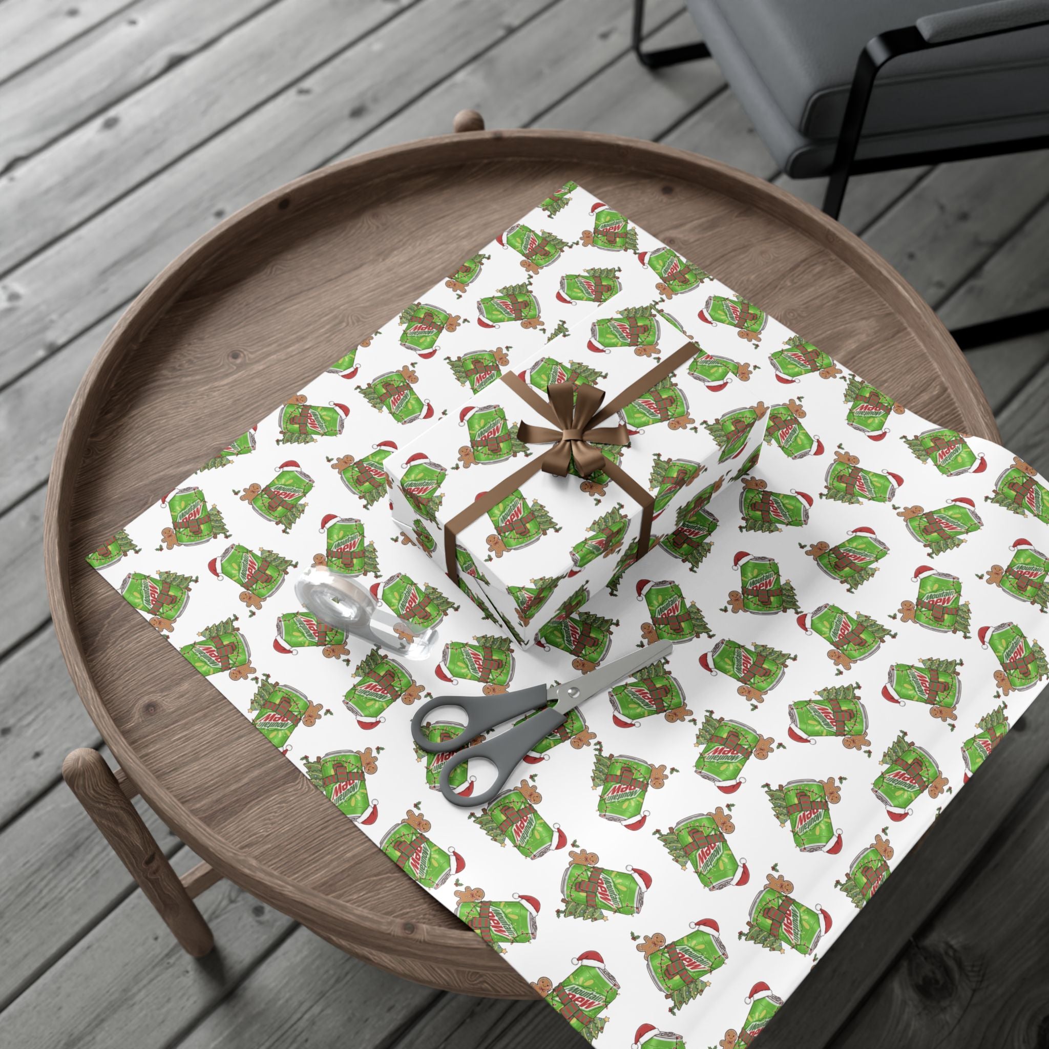 Mountain Dew Christmas Wrapping Paper, Funny Cute Mountain Dew Soda Christmas Theme, Holiday Gift Wrap, Office Gag