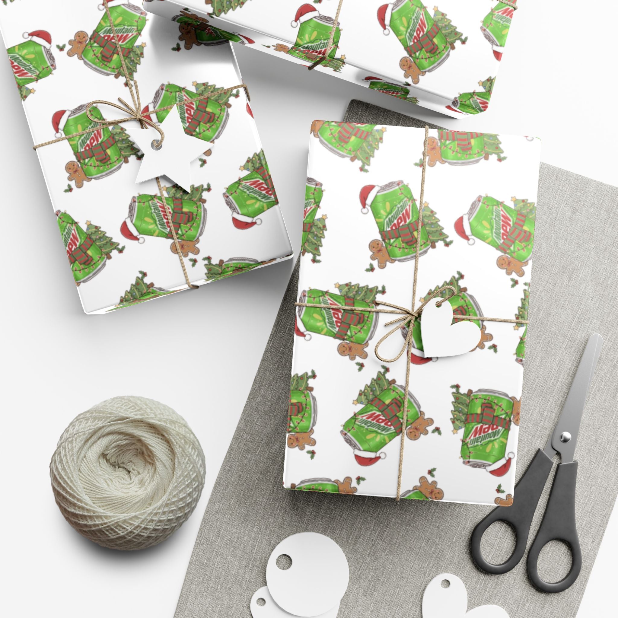 Mountain Dew Christmas Wrapping Paper, Funny Cute Mountain Dew Soda Christmas Theme, Holiday Gift Wrap, Office Gag