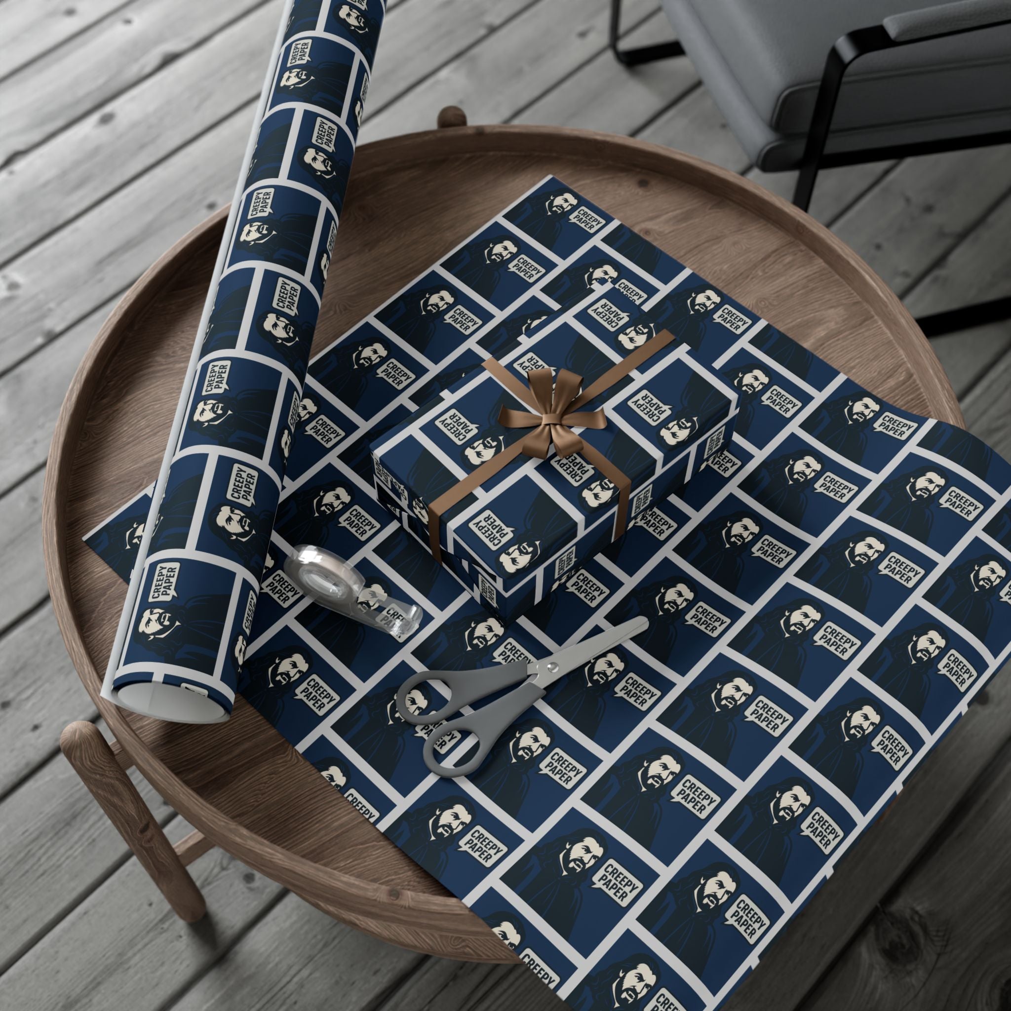 What We Do In The Shadows Nandor Gift Wrap Paper — Blue & White Creepy Vampire Design