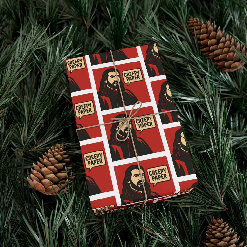 Red/White - Creepy Paper Wrapping Paper, Nandor from What we do in the Shadows Show, Gift Wrap for Fans, Halloween Decor, Unique Gift Wrap