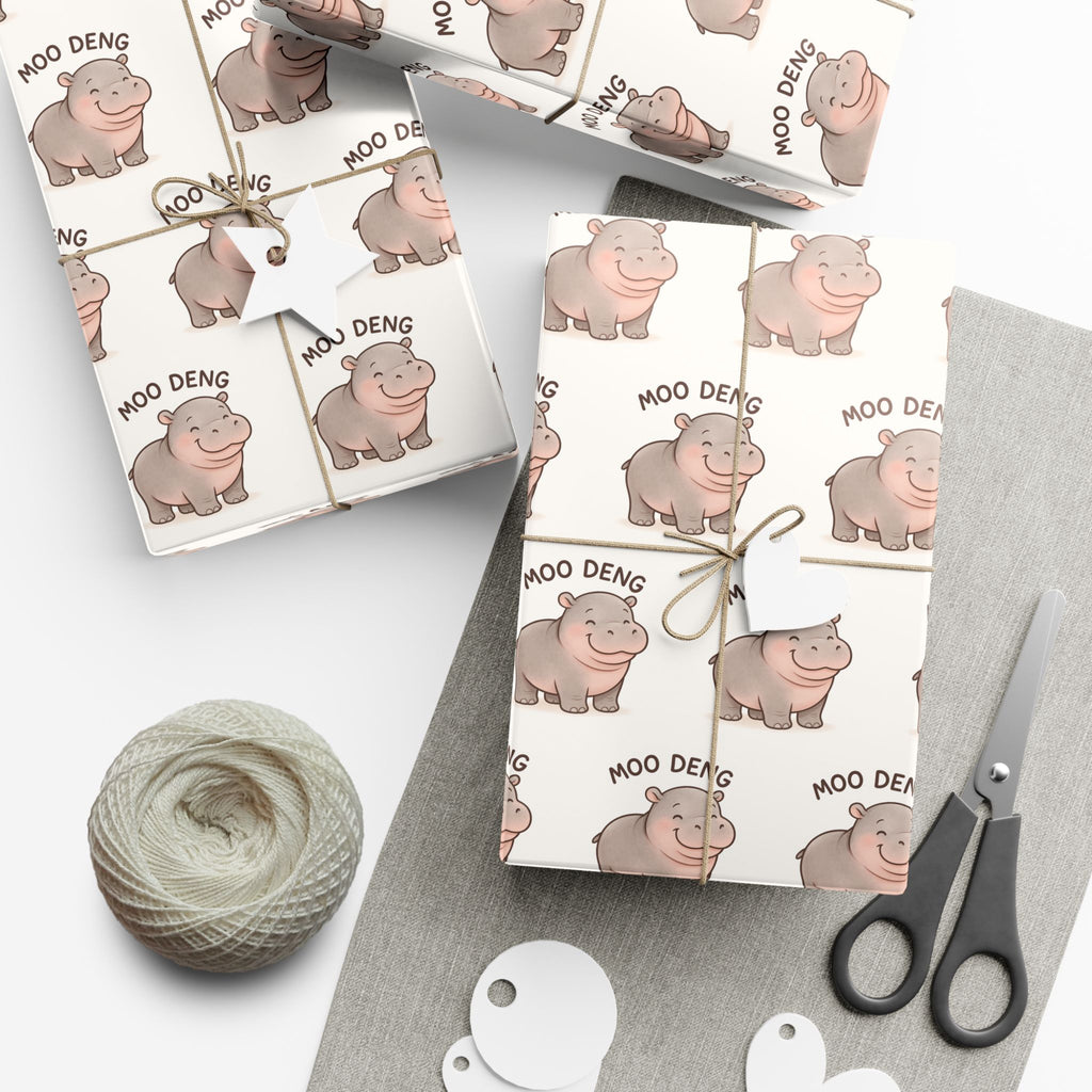 Gift Wrap Papers, Cute Moodeng Hippo Design - Wrapping Sheets, Gift Packaging, Hippopotamus Lover Gift, Craft Supplies, Kids Party Decor