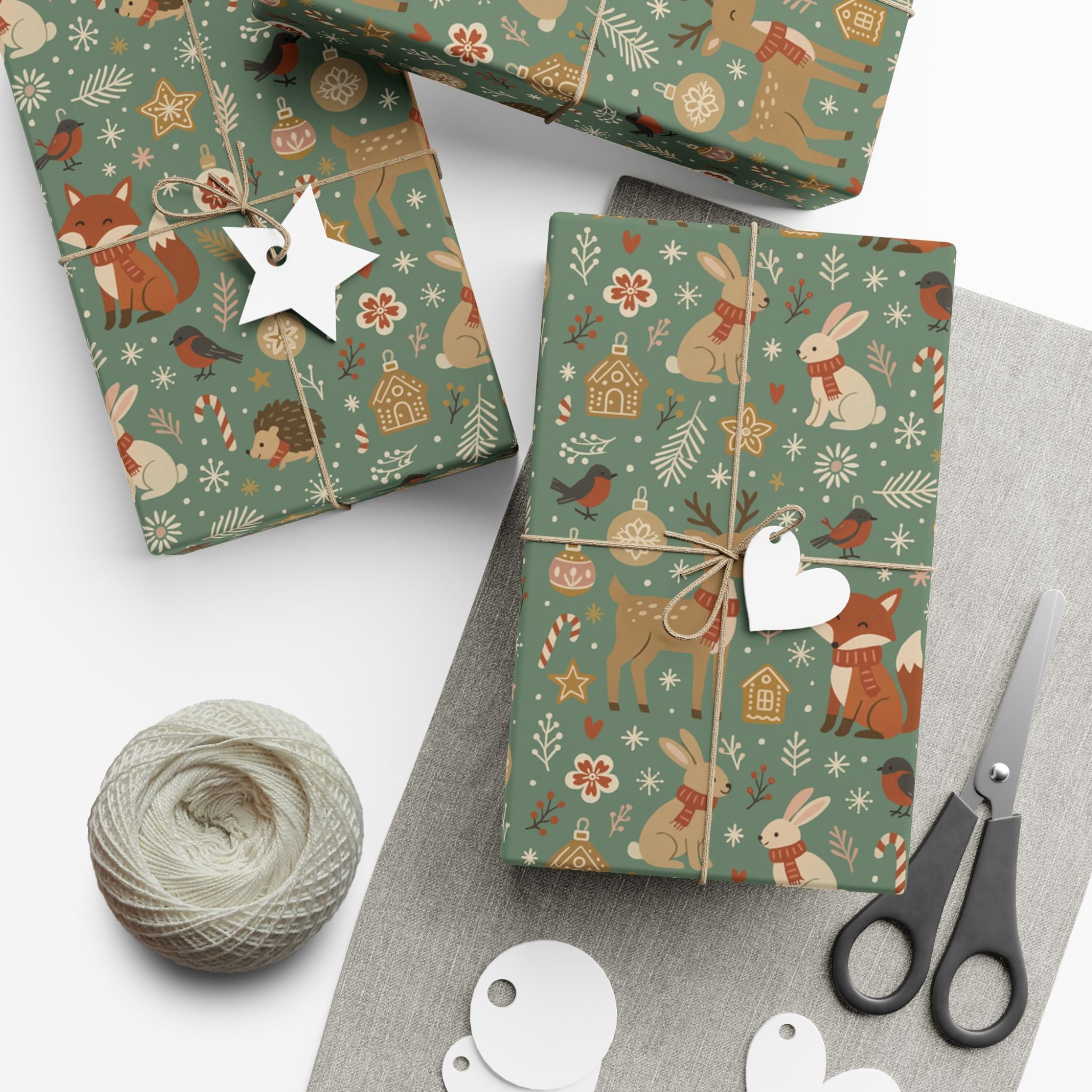 Woodland Christmas Wrapping Paper, Cute Forest Animals Gift Wrap, Holiday Kraft, Fox Deer Bunny, Cozy Winter Aesthetic Christmas Gift Wrap