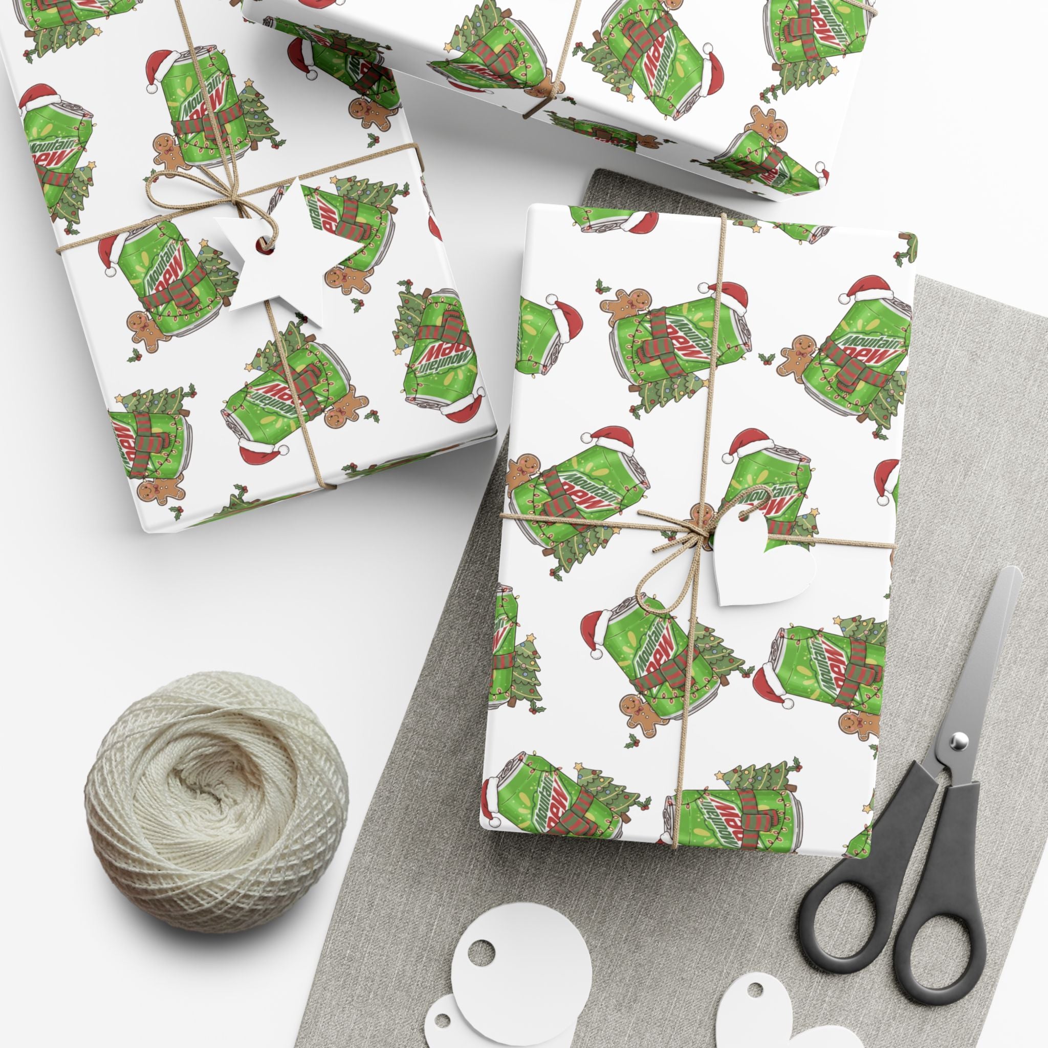 Mountain Dew Christmas Wrapping Paper, Funny Cute Mountain Dew Soda Christmas Theme, Holiday Gift Wrap, Office Gag